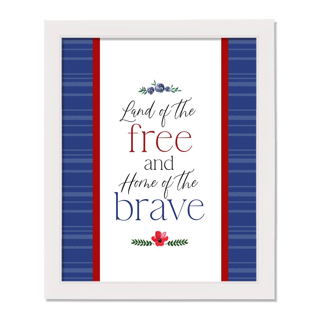 Land of the Free Home of the Brave White Framed Print Under Plexiglass