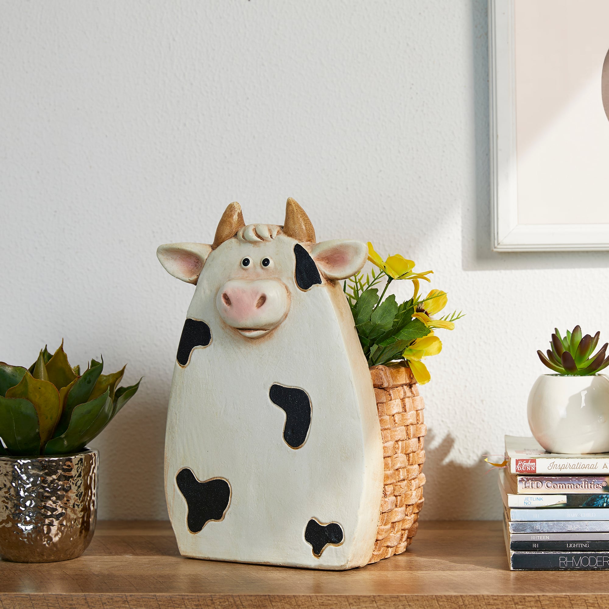 Glitzhome&#xAE; 13&#x22; Cute Cow Statue Planter