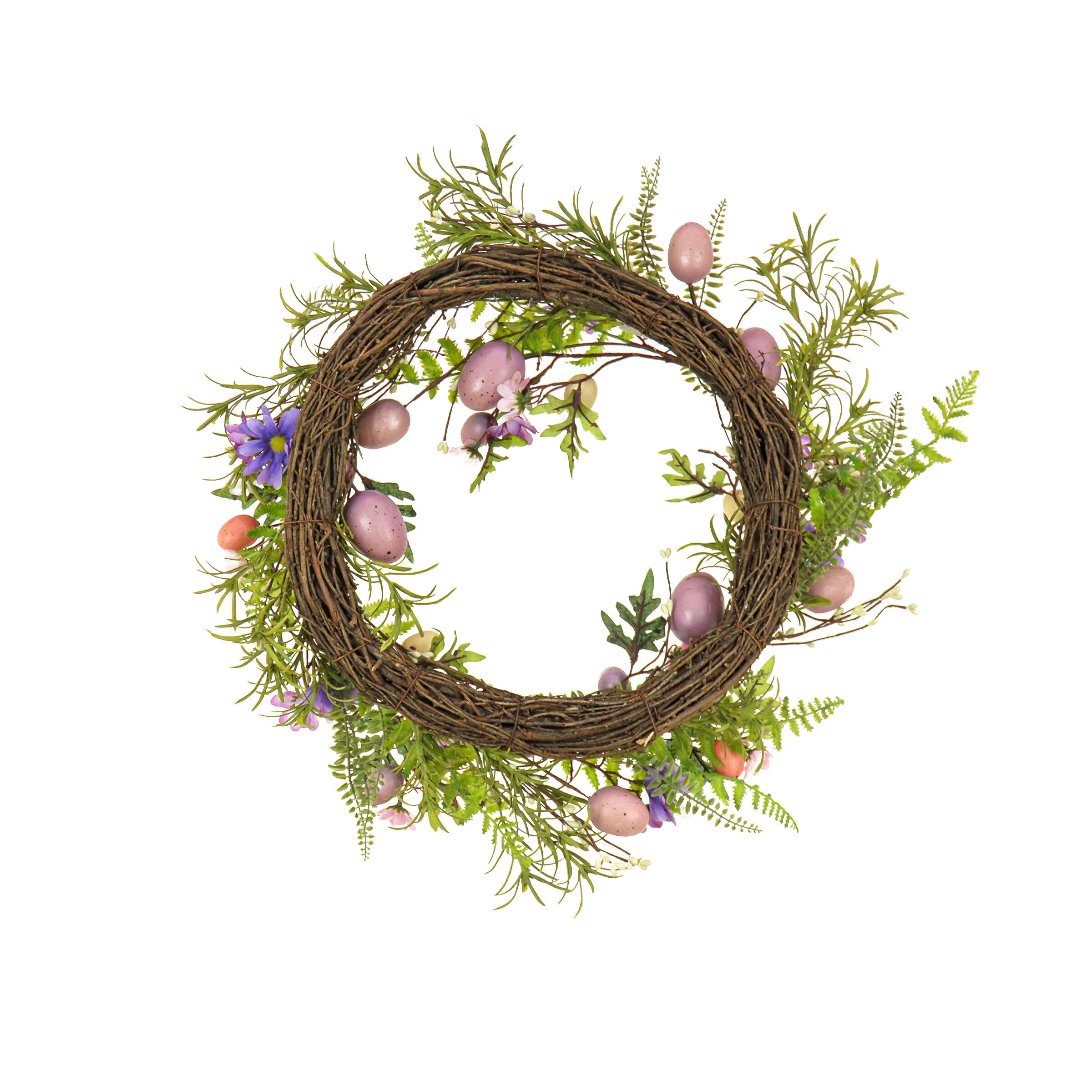 22" Pink Eggs, Flowers & Ferns Wreath