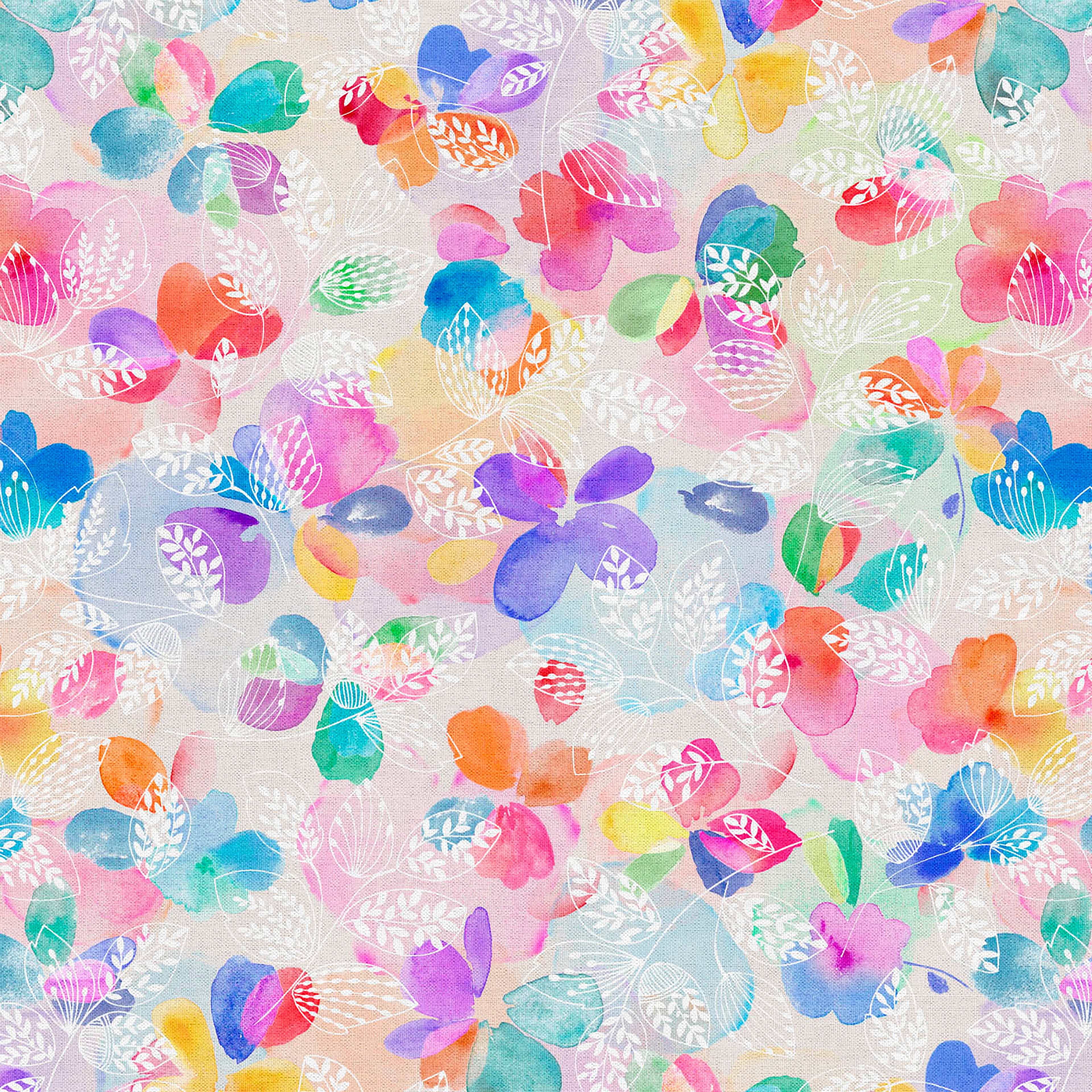 10 yd. Full Bolt: Fabric Editions Multicolor Abstract Foliage Cotton Fabric