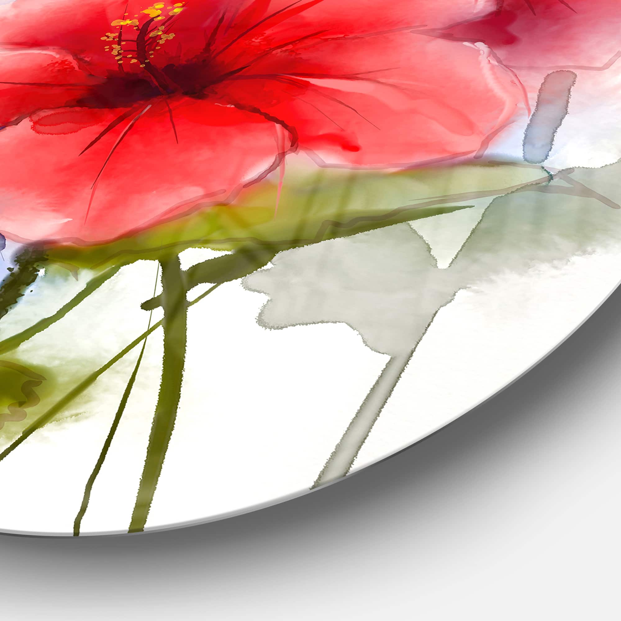 Designart - Watercolor Painting Red Hibiscus Flower&#x27; Large Floral Metal Circle Wall Art