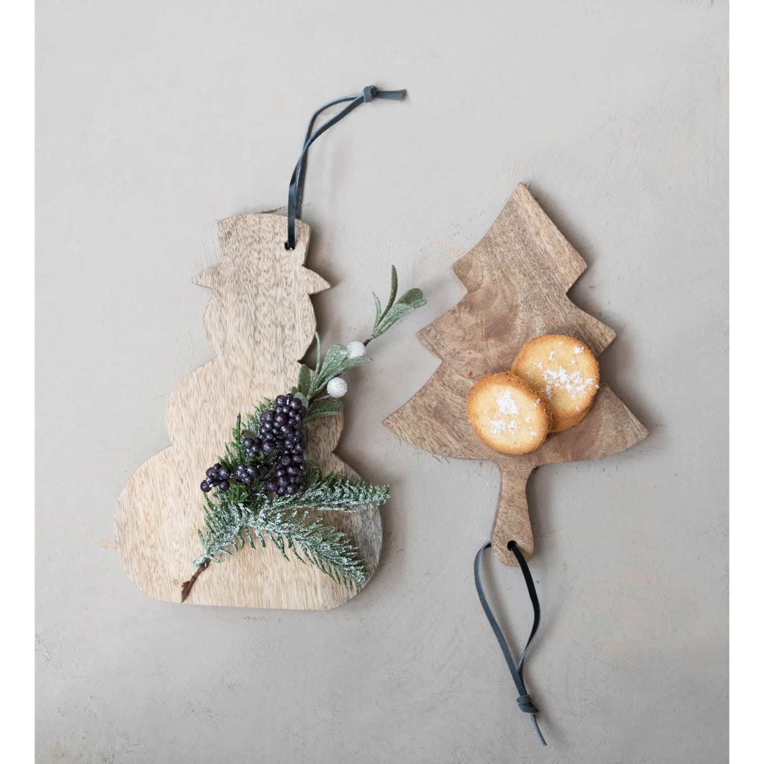 Hello Honey® 10" Snowman Shaped Mango Wood Cheese Cutting Board with Leather Tie