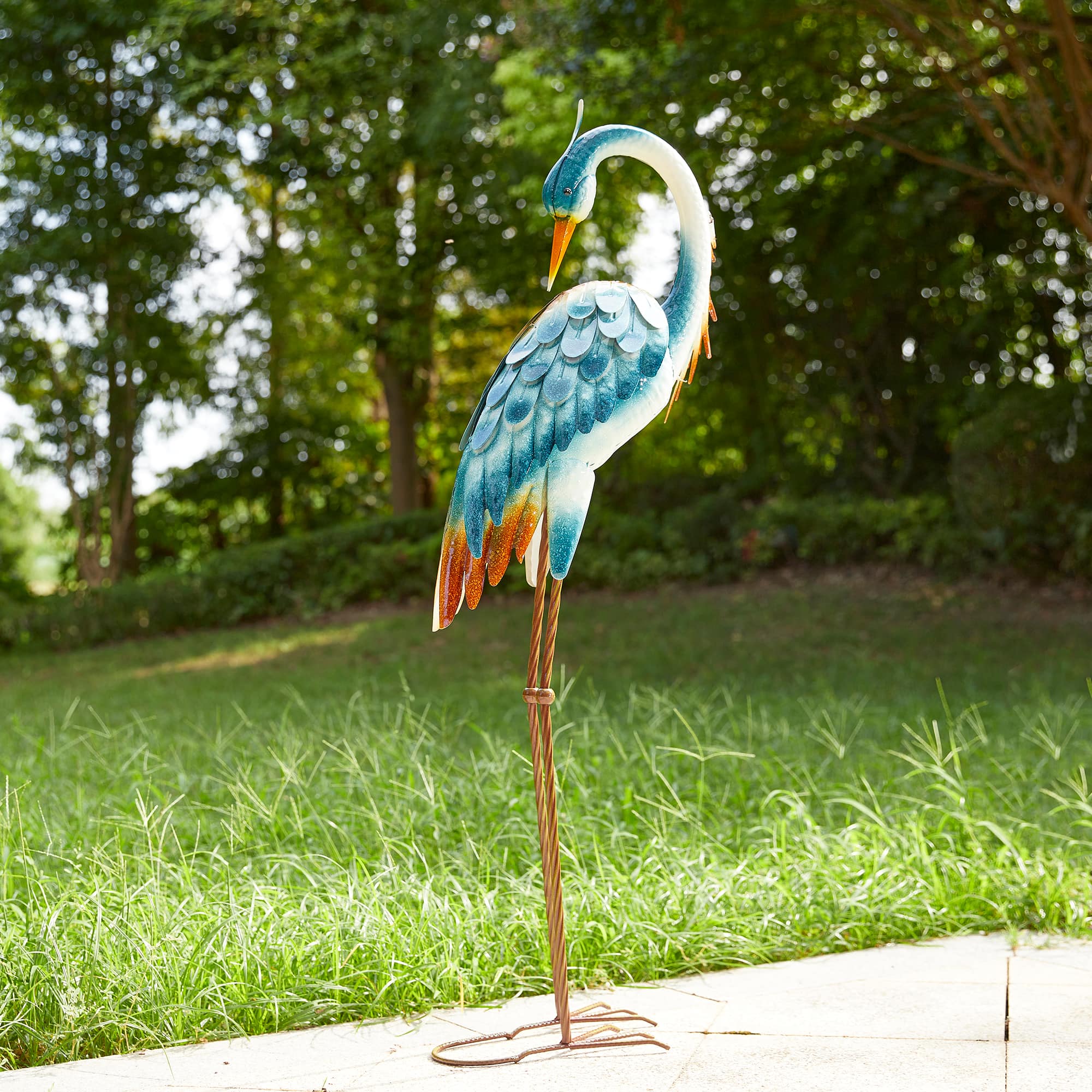 Glitzhome® 38.5" Metal Standing Crane Garden Statue with Stakes