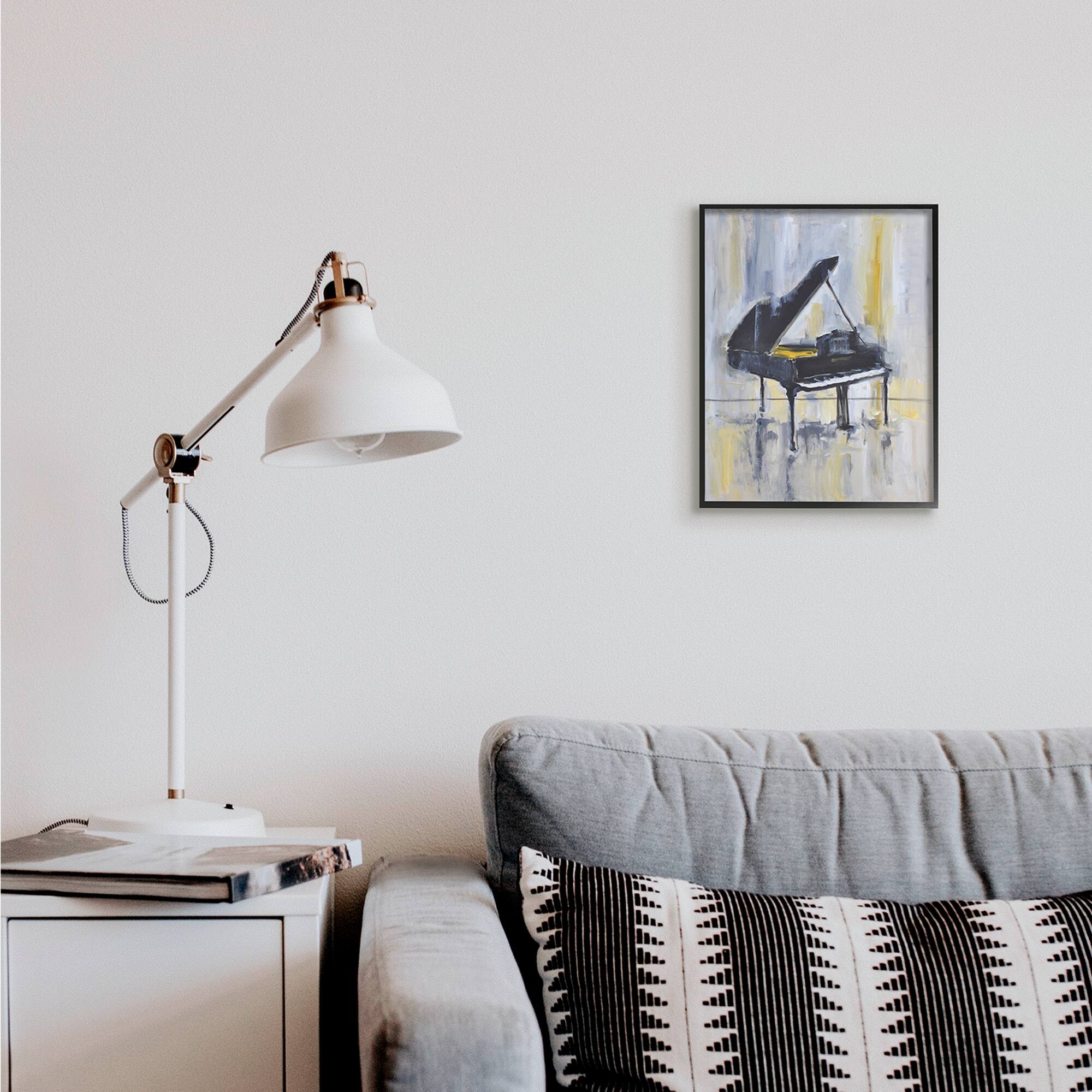 Stupell Industries Distressed Grand Piano Wall Art in Black Frame