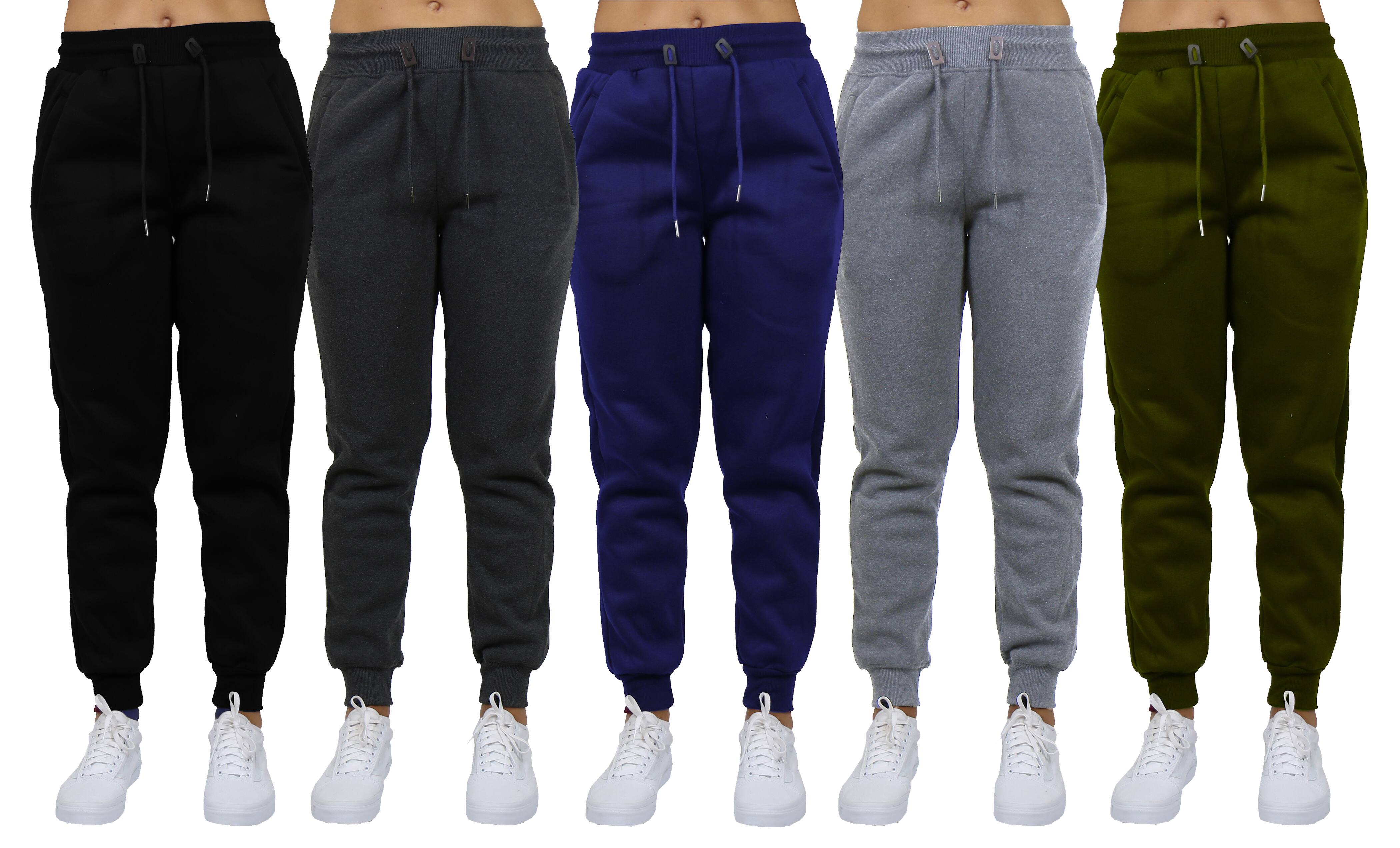 Galaxy by Harvic Women's Relaxed Fit Fleece-Lined Jogger Sweatpants 5 Pack