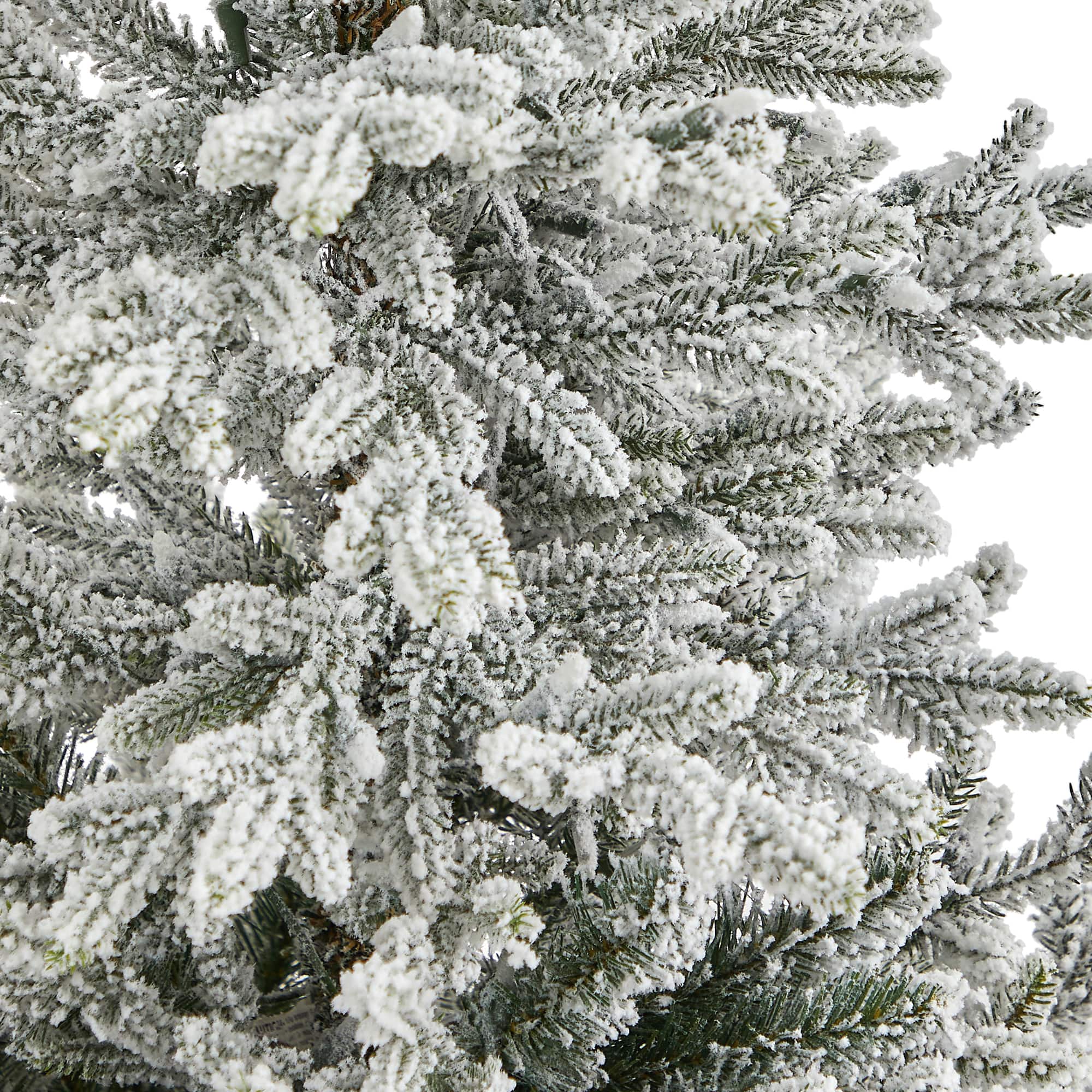 4.75ft. Pre-Lit Flocked Fraser Fir Artificial Christmas Tree in Tower Planter, Warm White Lights