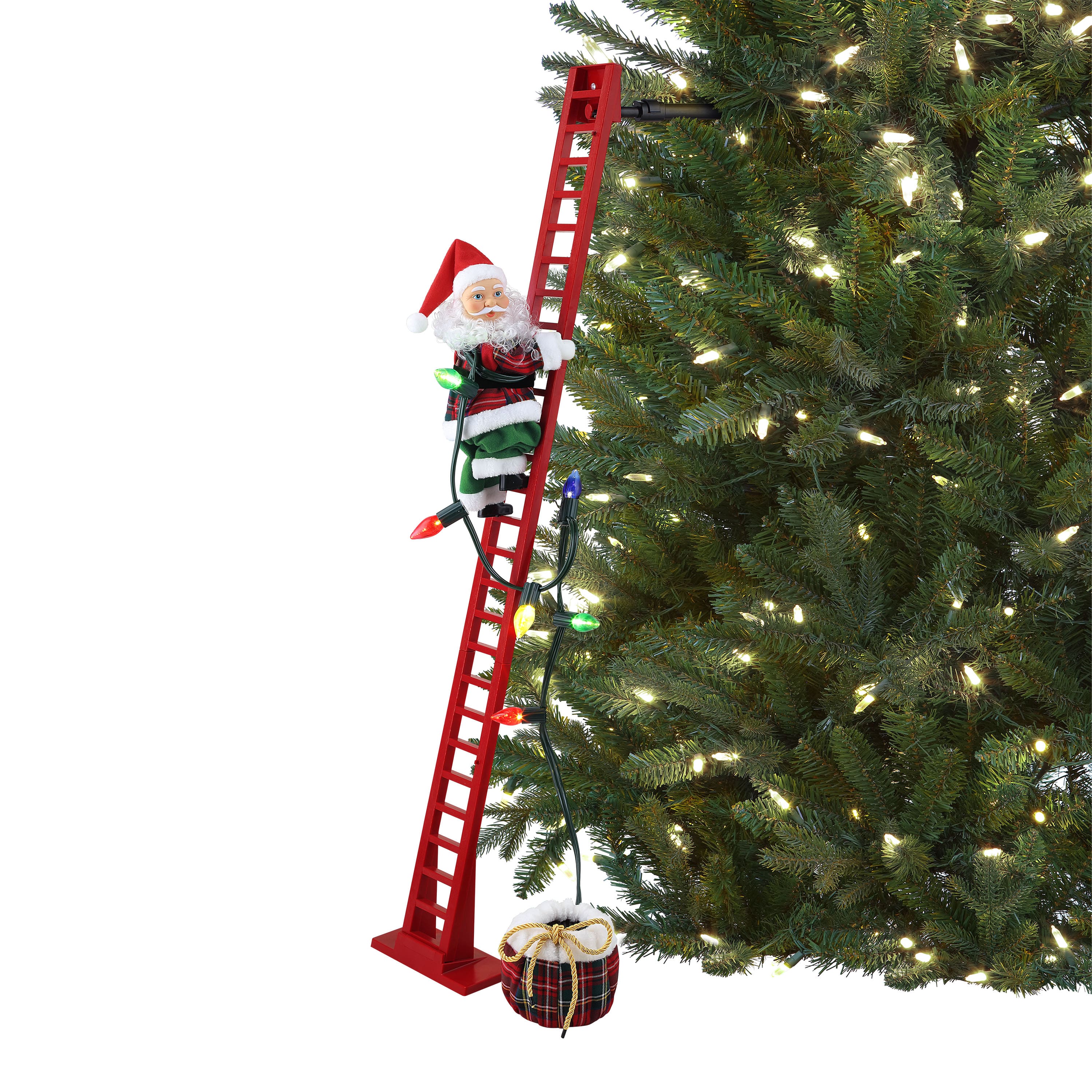 43" Super Climbing Plaid Santa with Ladder