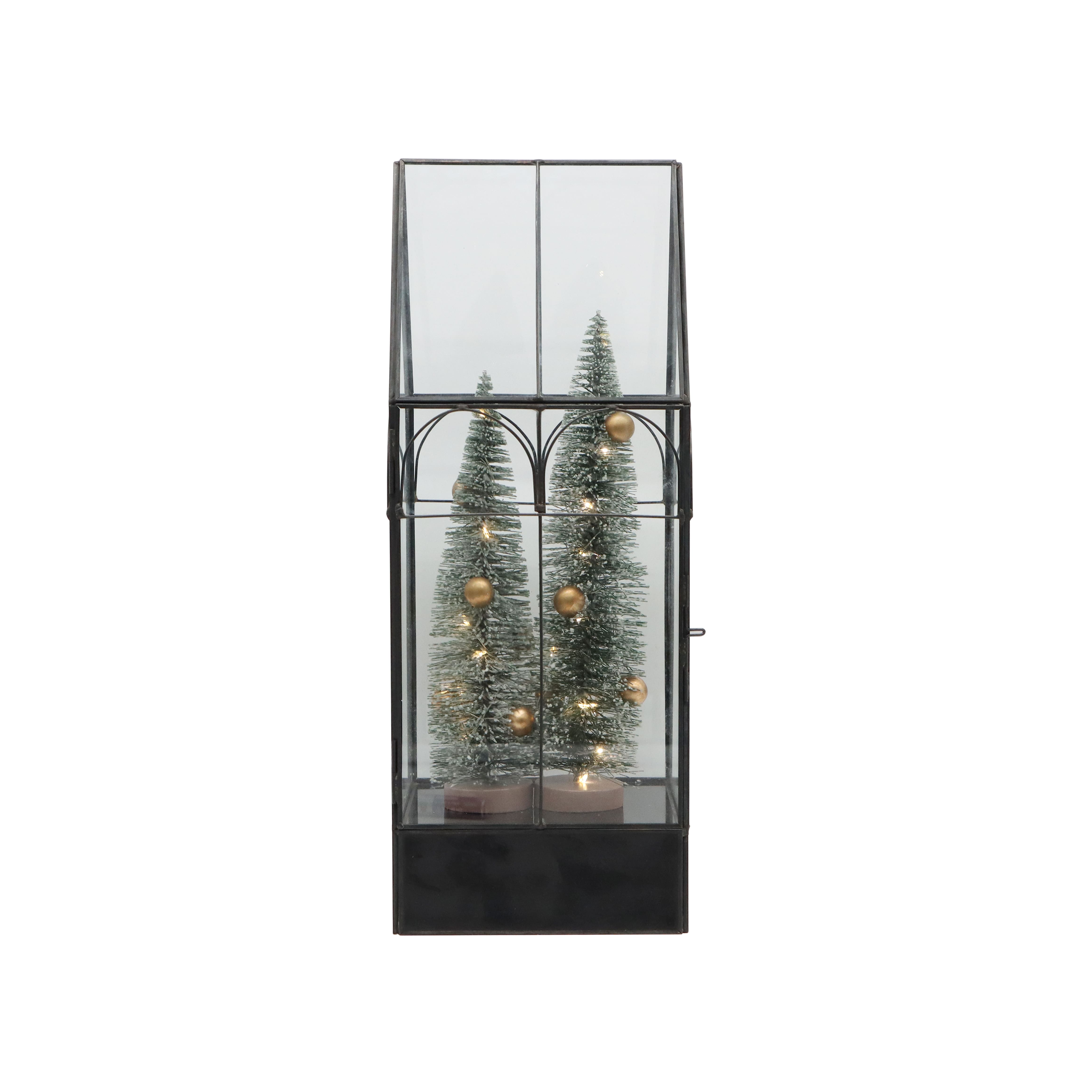 Tall Black Christmas Tree Greenhouse LED Lighted Lantern by Ashland®