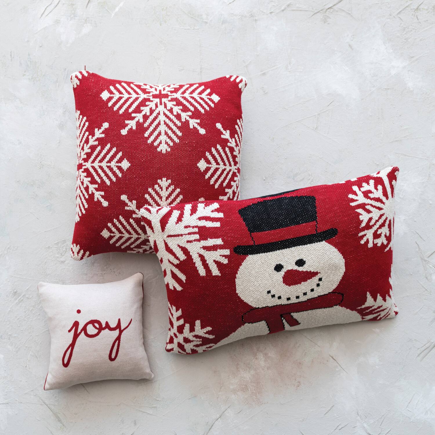 Snowman &#x26; Snowflakes Cotton Knit Chenille Pillow