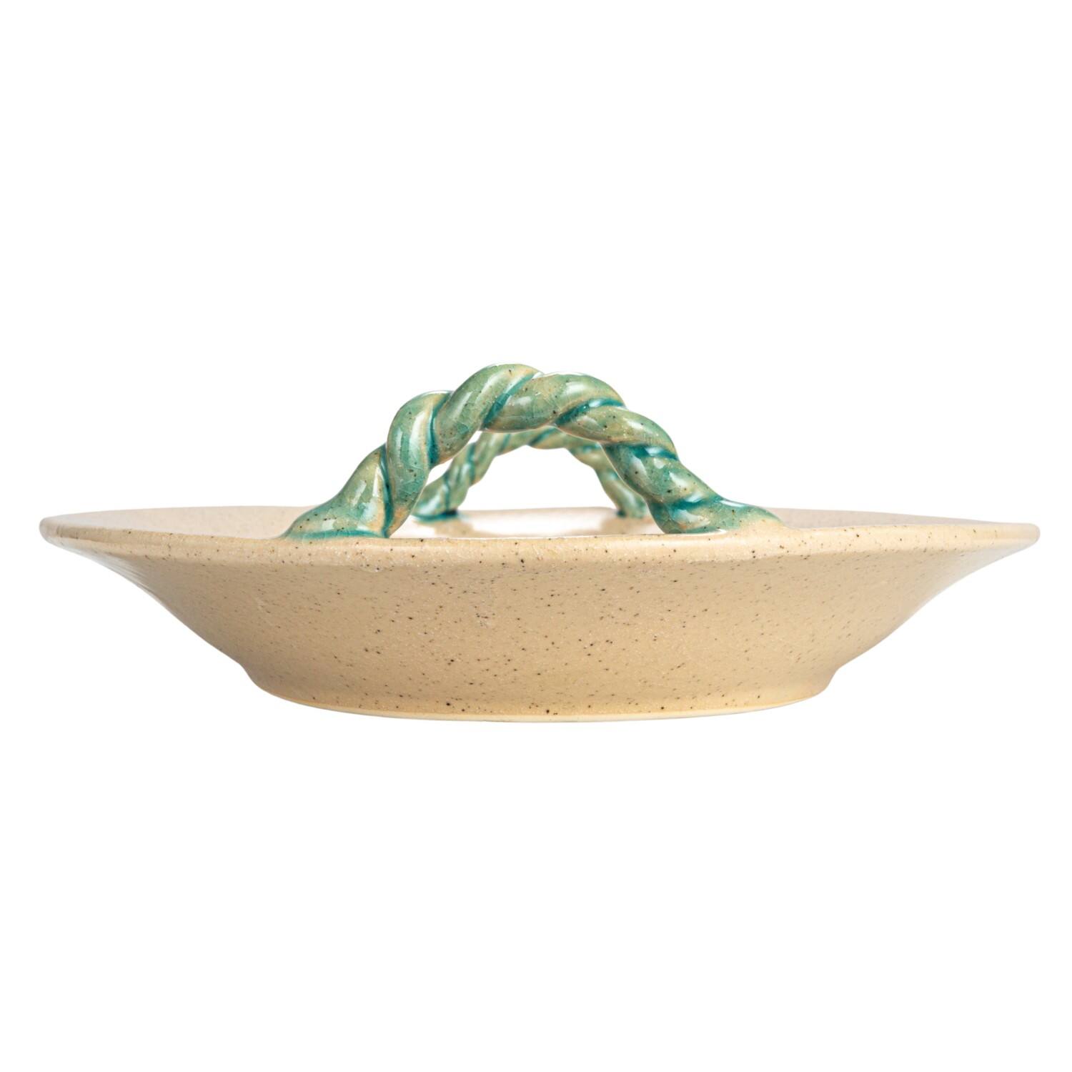 Hello Honey® 19" Cream & Blue Oval Terra Cotta Platter with Braided Handles