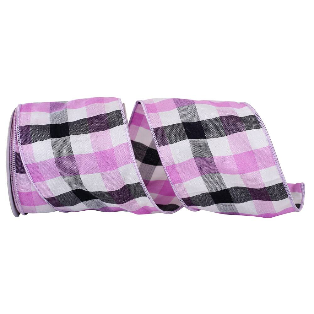 JAM Paper 4" x 10yd. Lavender Checkered Gingham Wired Edge Ribbon