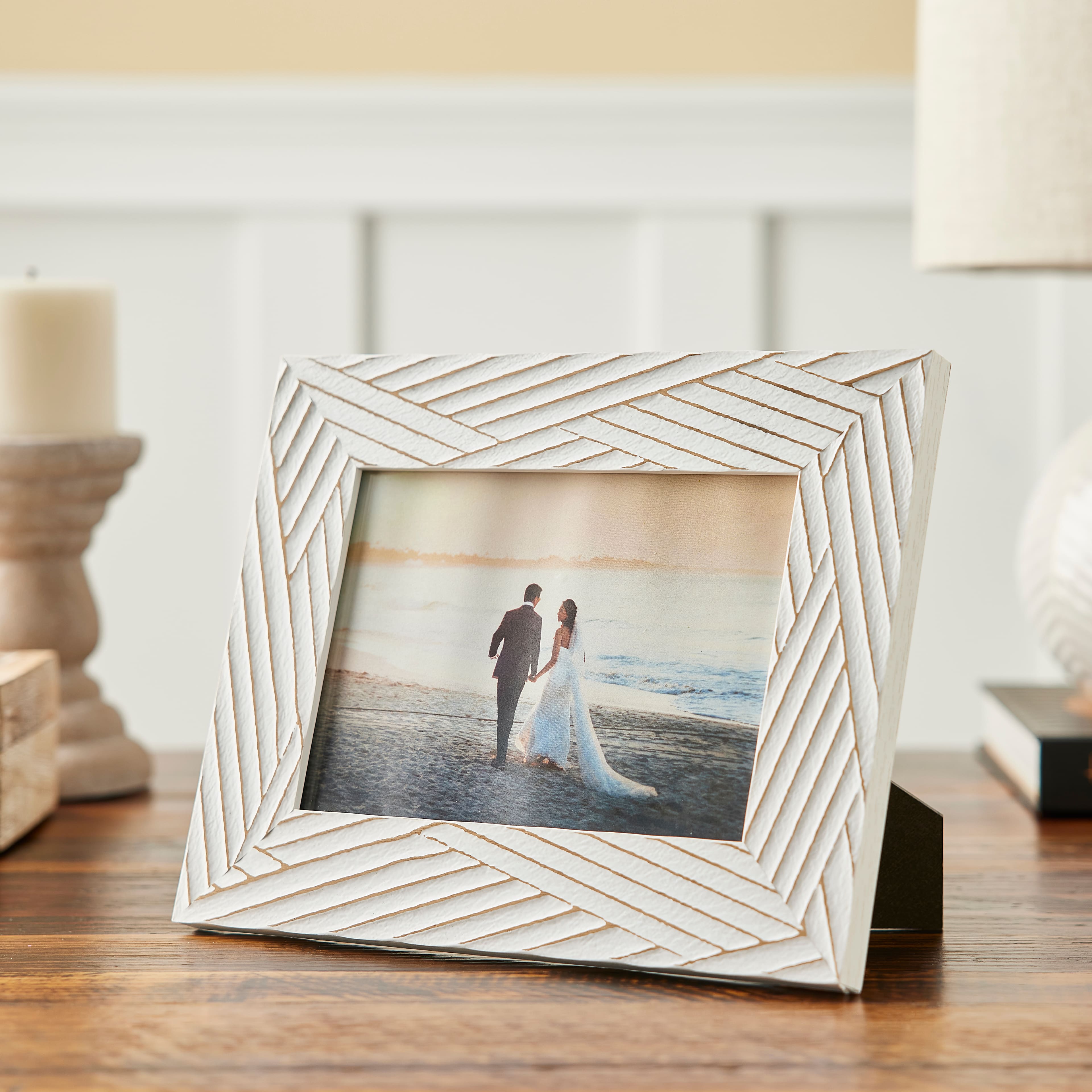 Expressions™ 5" x 7" White with Brown Lines Frame by Studio Décor®