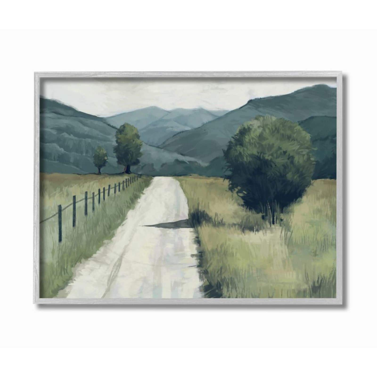 Stupell Industries Green &#x26; Blue Farmland Fields Landscape Painting Design Gray Framed Wall Art
