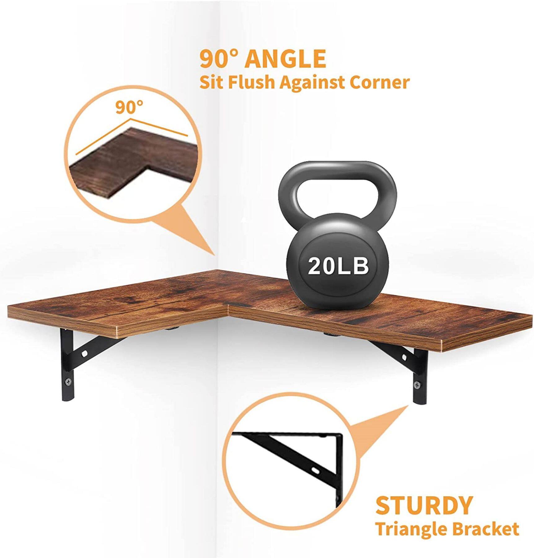 Brown Wood Wall Mounted Corner Floating Shelf Set