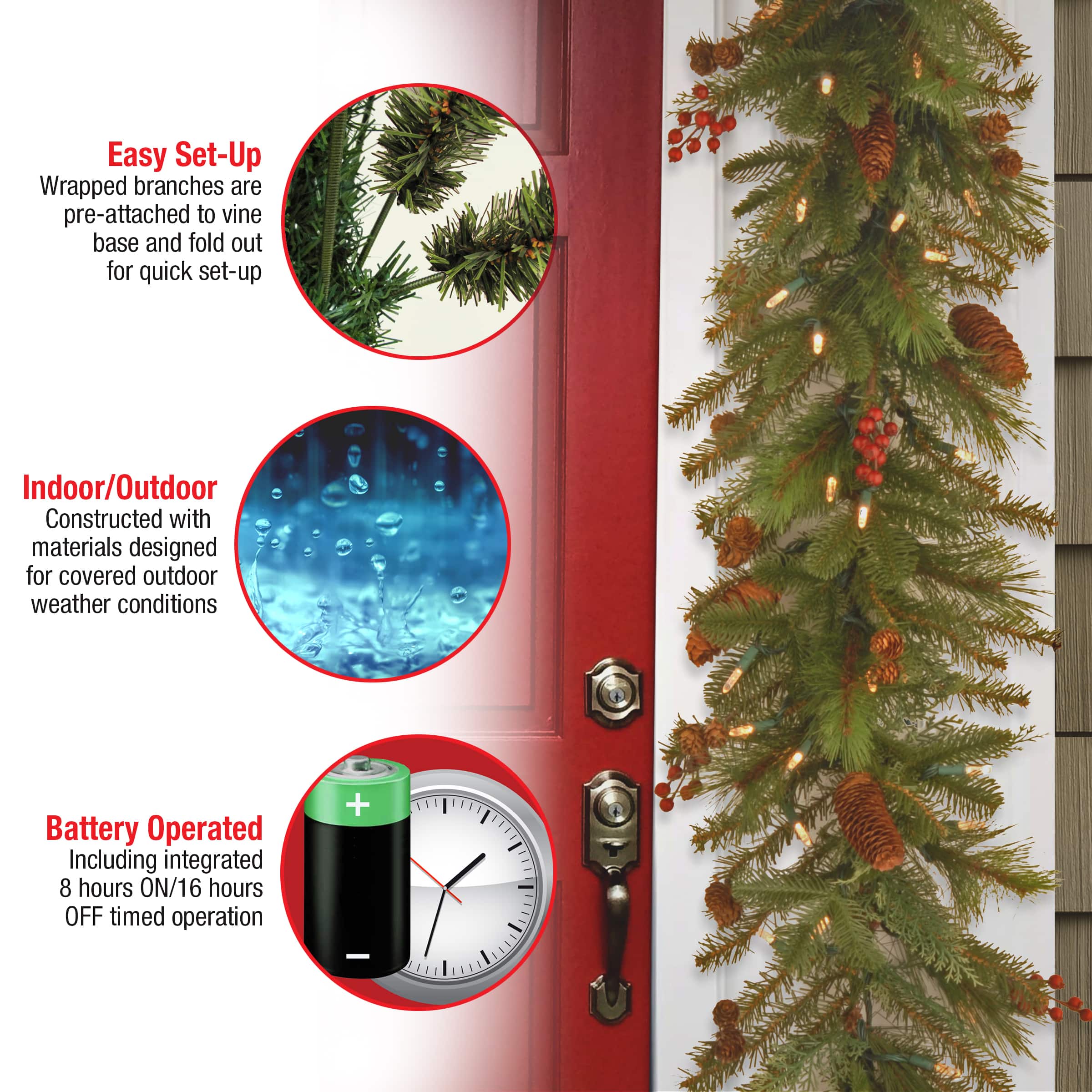 6ft. Pre-lit Noelle Artificial Christmas Garland with 60 SoftWhite LED Battery Operated Lights