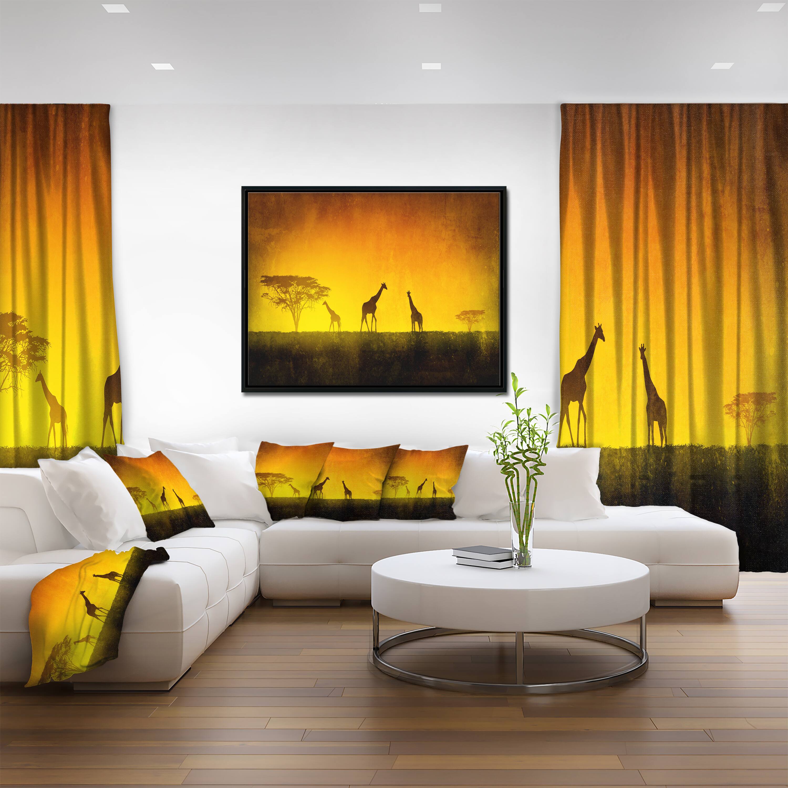 Designart - African Sunset Aura - Landscape Art Print Canvas in Black Frame