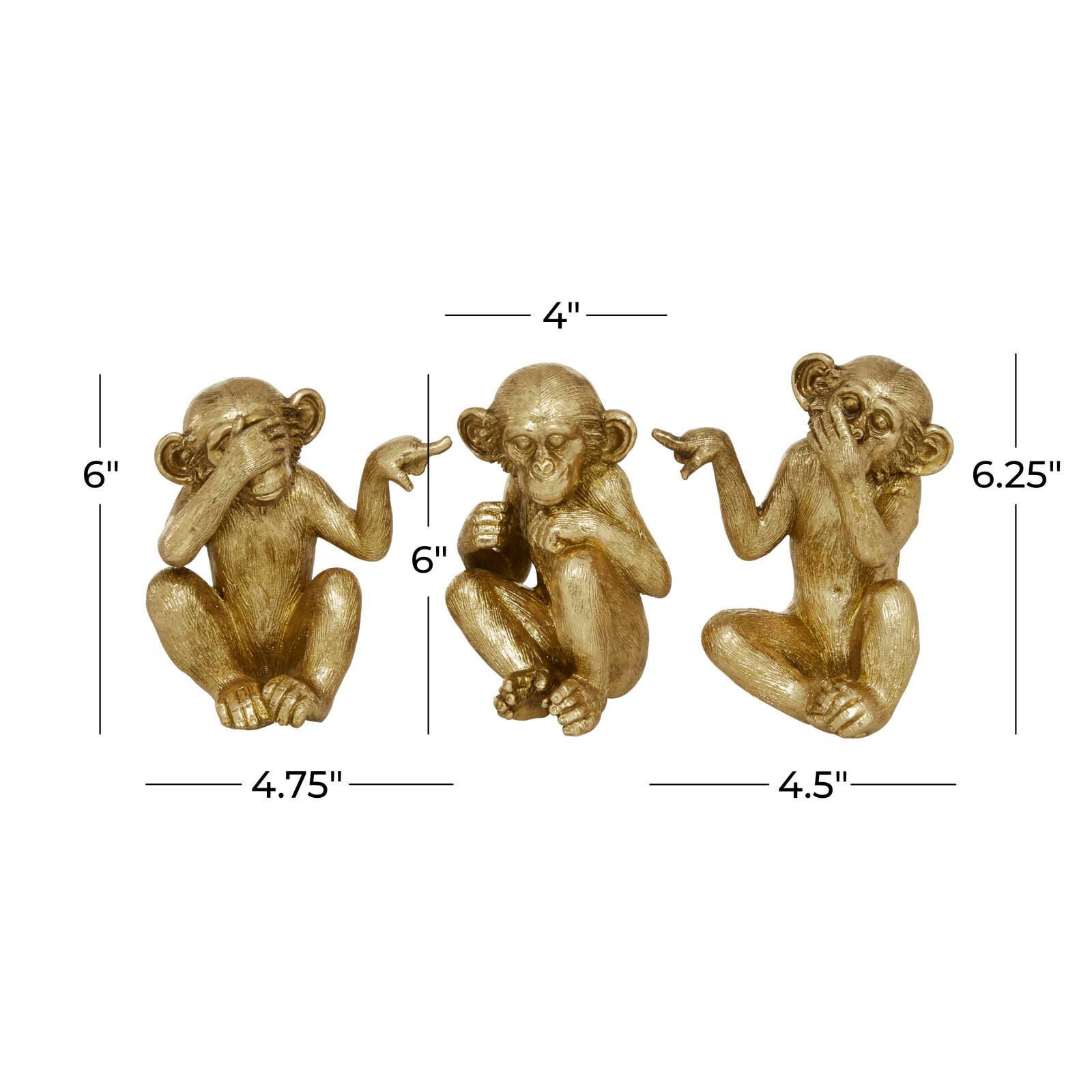 6&#x22; Gold Polystone Monkey Sculpture Set