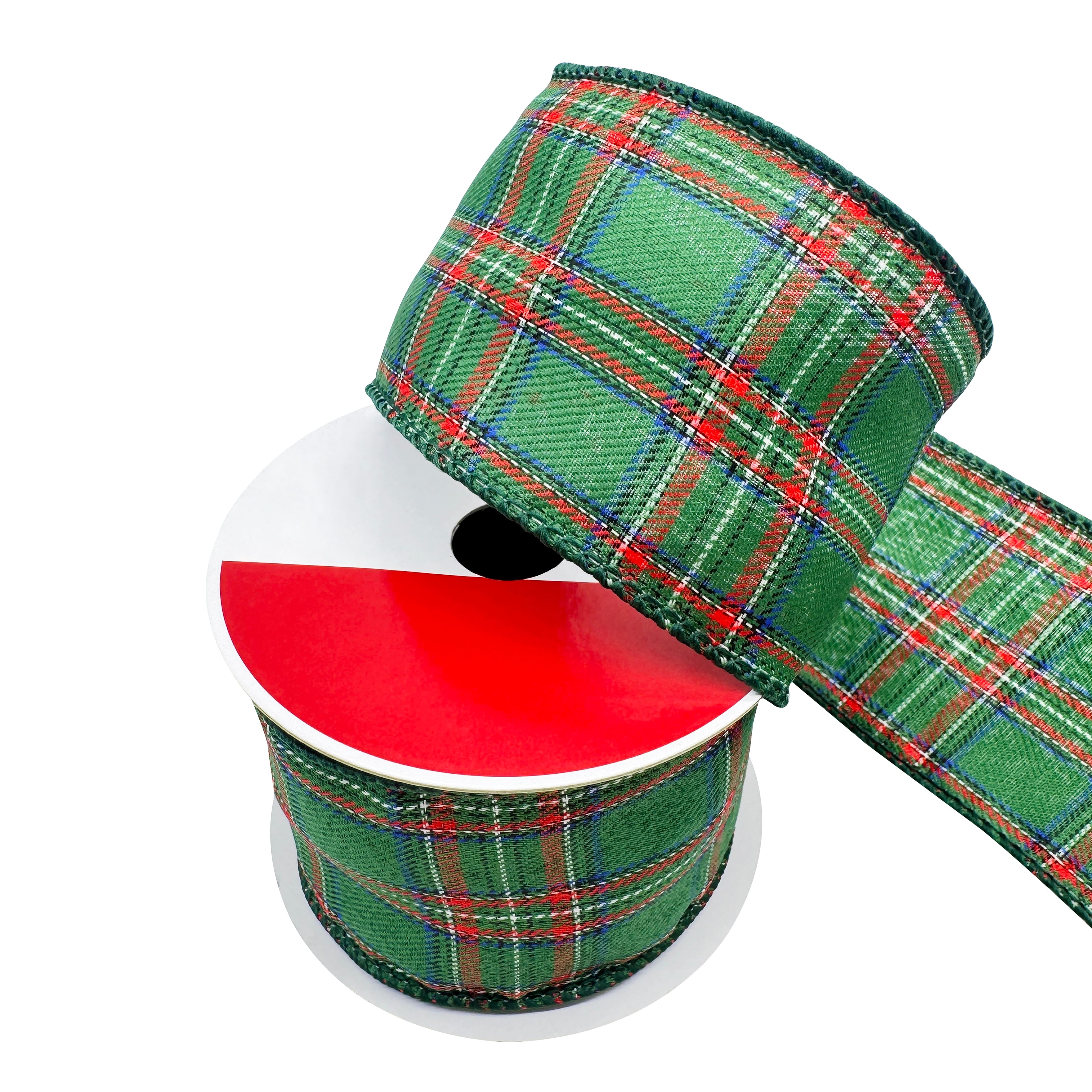 2.5" x 20ft. Green Tartan Wired Ribbon by Celebrate It®