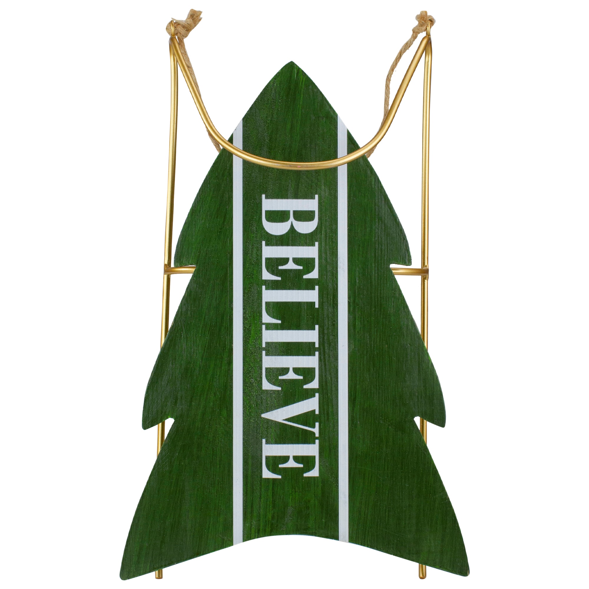 18.25'' Green Wooden Believe Christmas Snow Sled Decoration