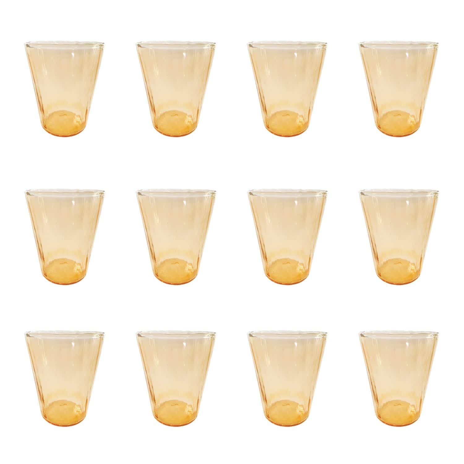 Hello Honey&#xAE; 12oz. Peach Ribbed Round Reclaimed Glass Drinking Glasses, 12ct.
