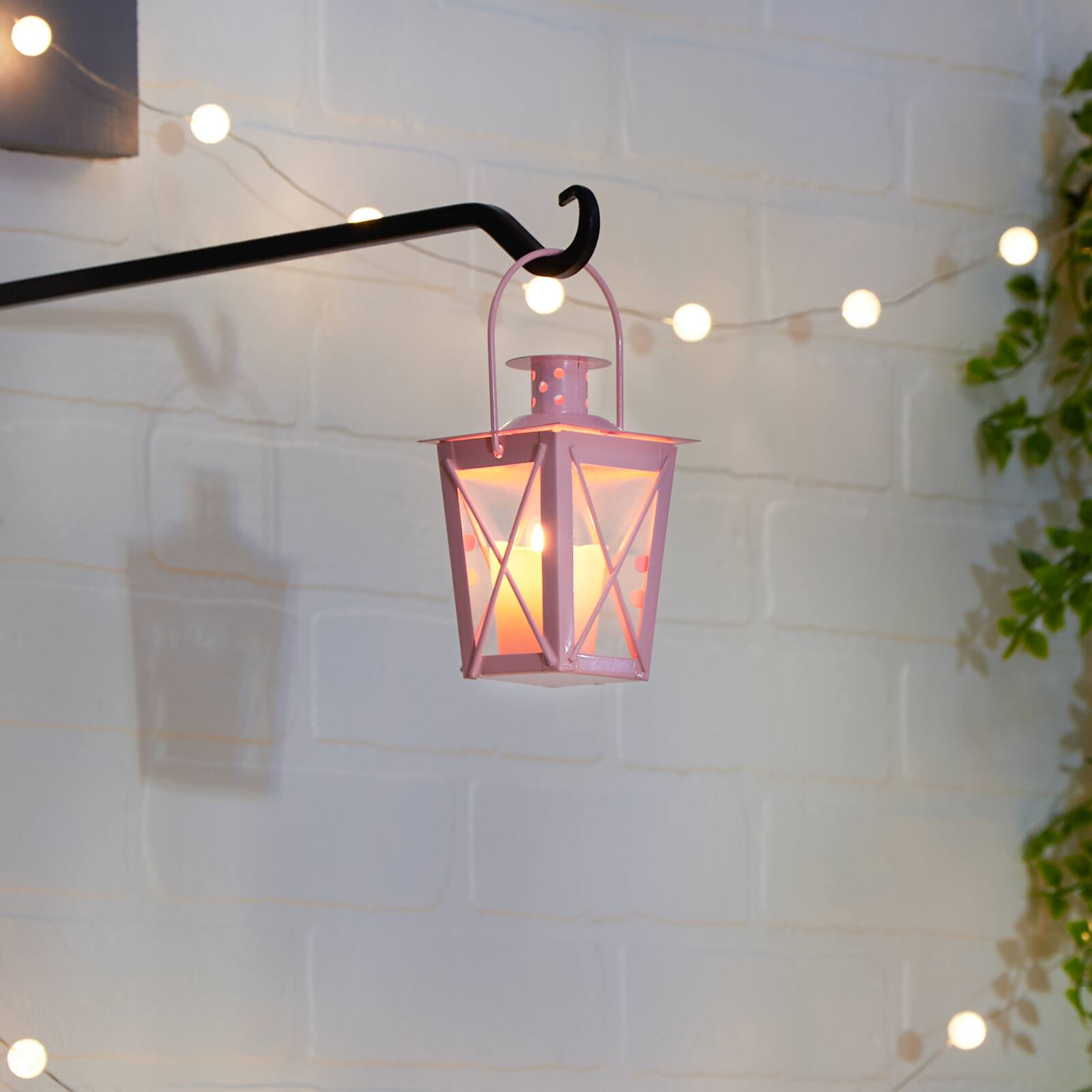 9&#x22; Pink Iron Railroad Hanging Lantern Set