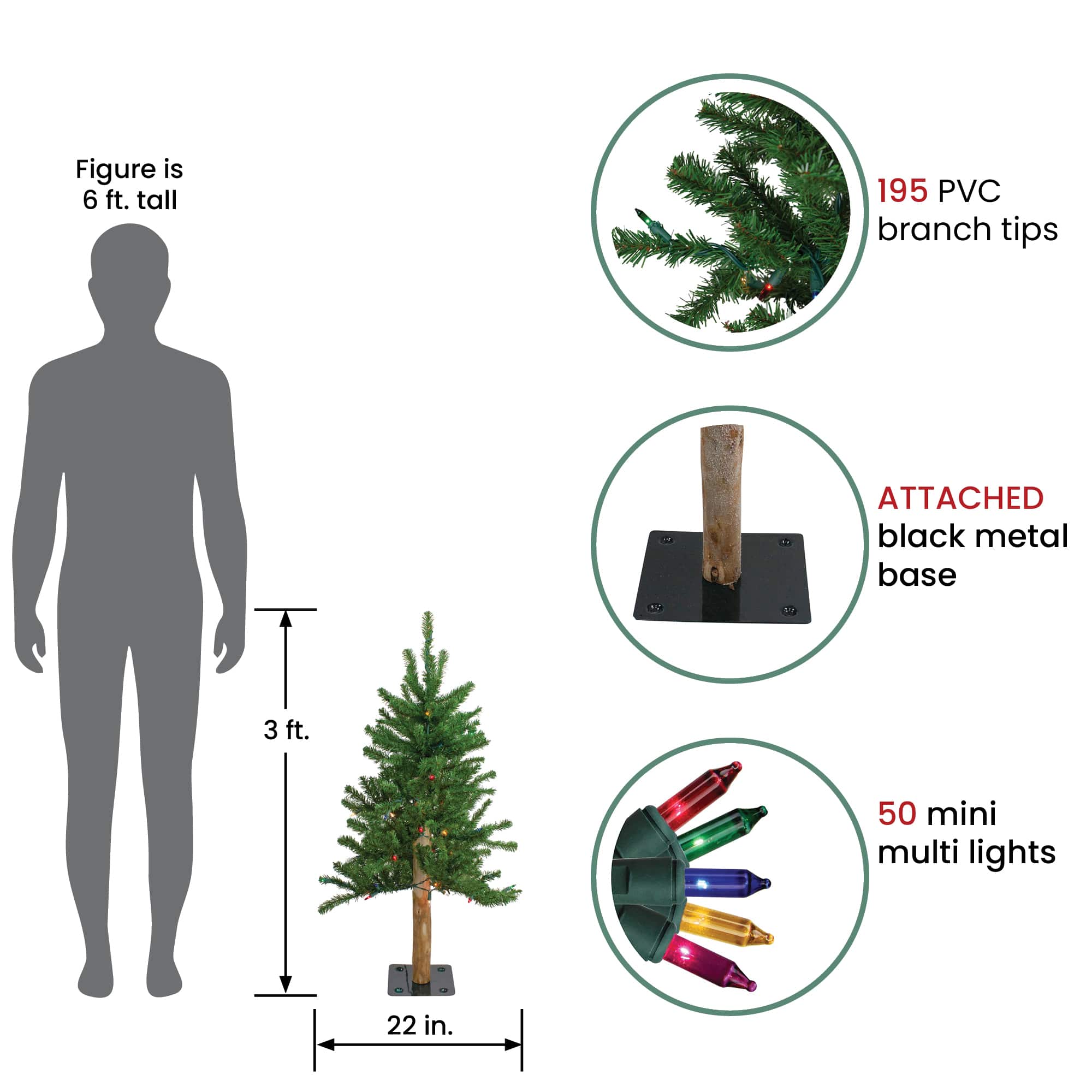 3ft. Pre-Lit Alpine Artificial Christmas Tree, Multicolor Lights
