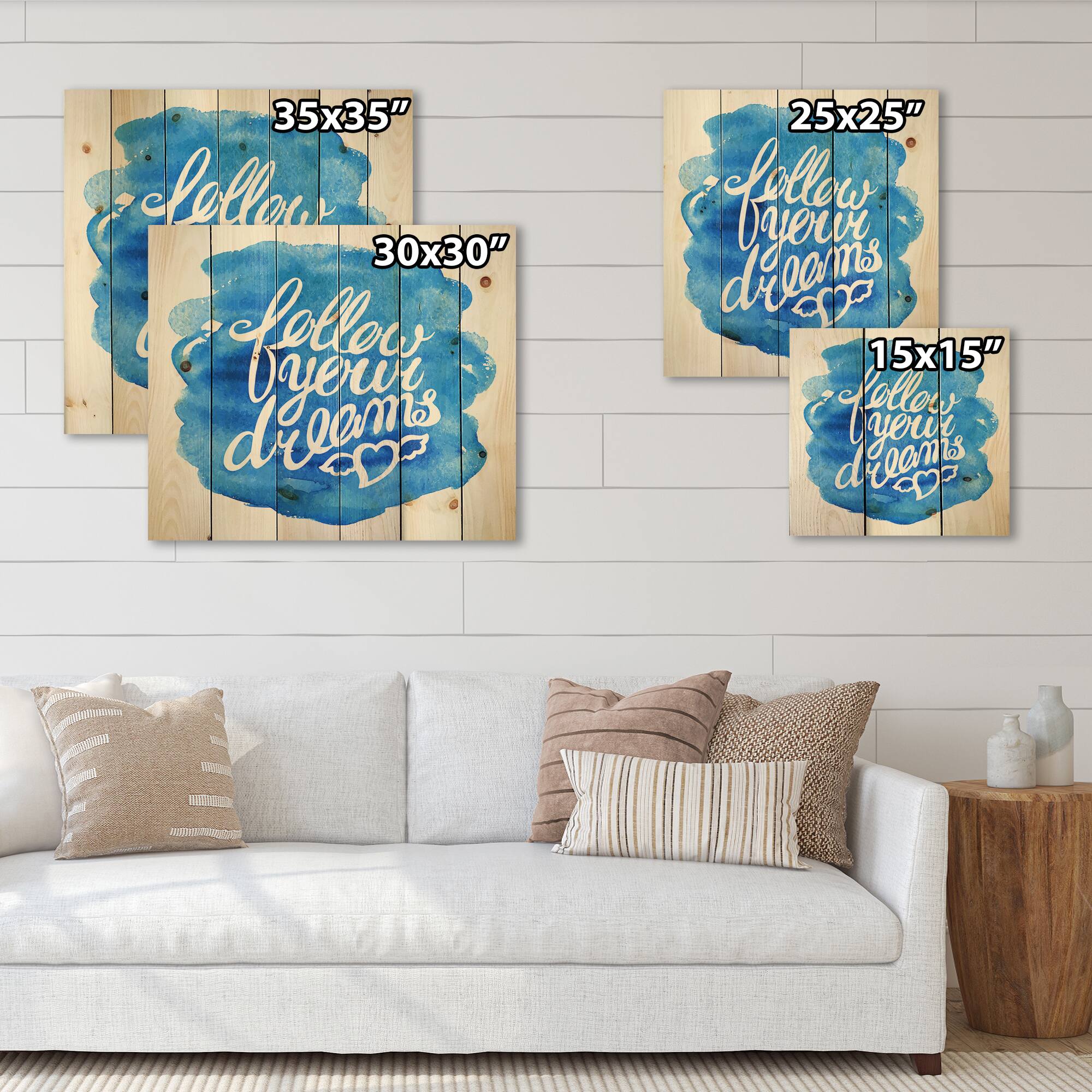 Designart - Follow Your Dreams I - Modern Print on Natural Pine Wood