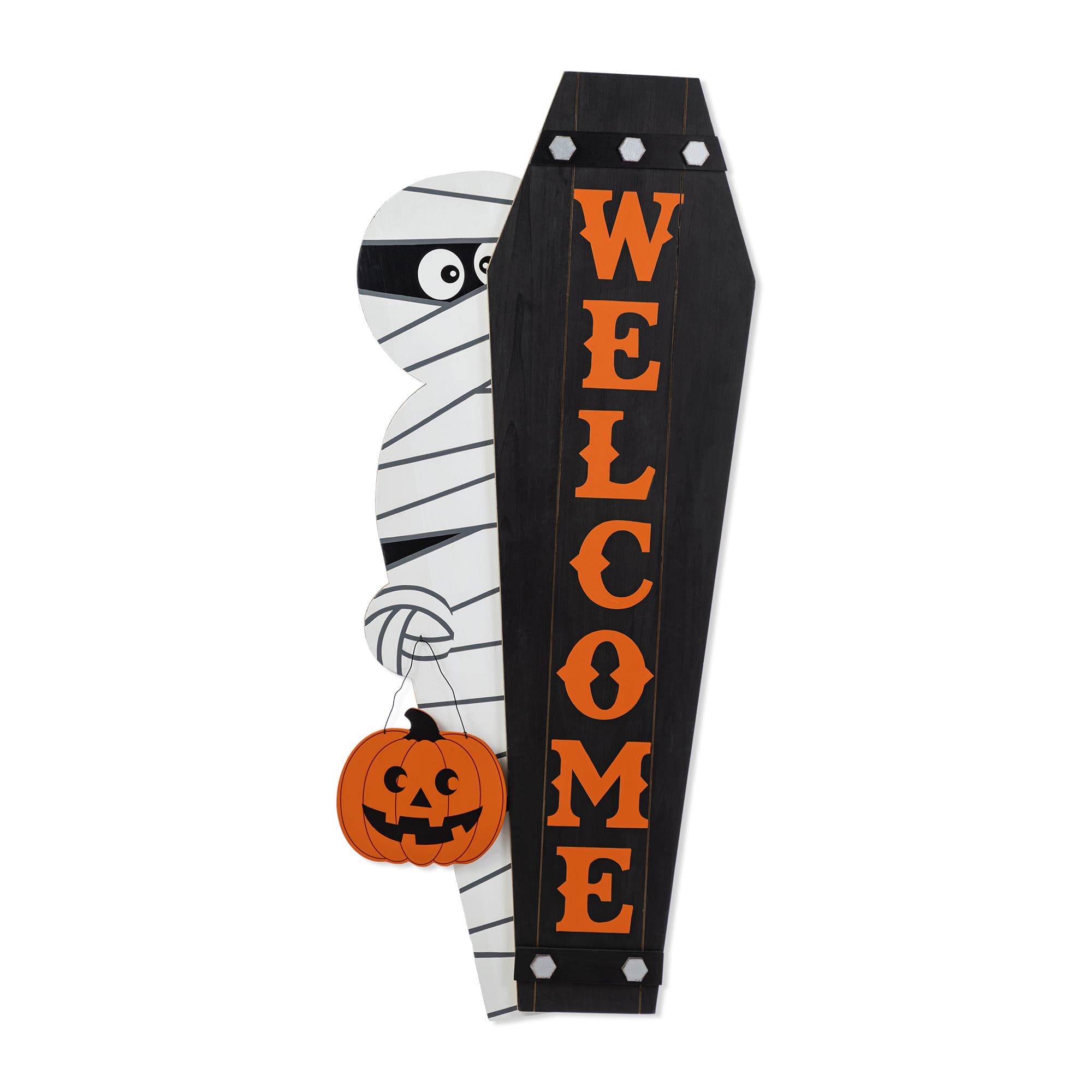 Glitzhome&#xAE; Halloween Wood Mummy and Welcome Coffin Porch Decor Set