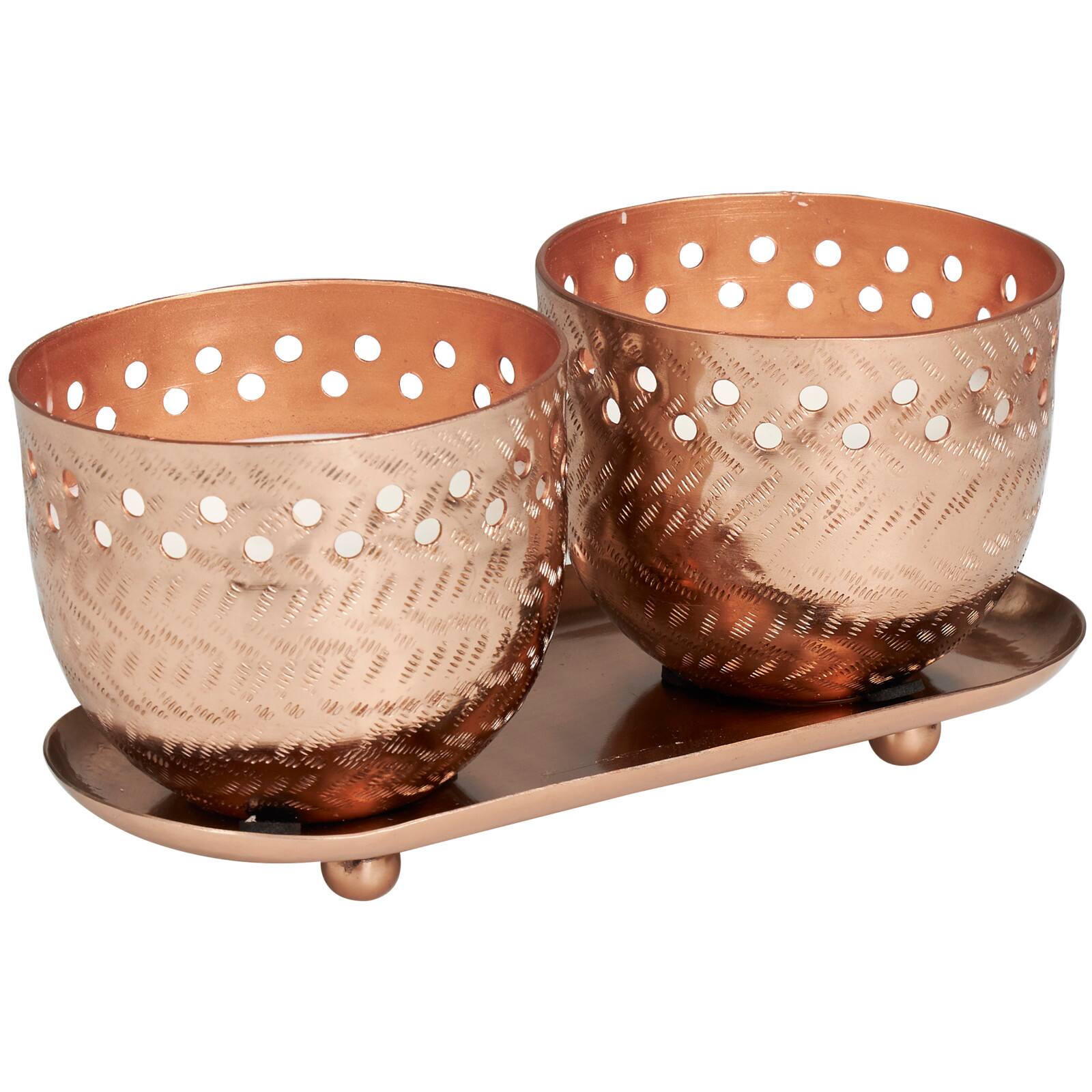 7oz. Tropical Breeze Scented Candles in Cut Out Copper Bowls and Tray