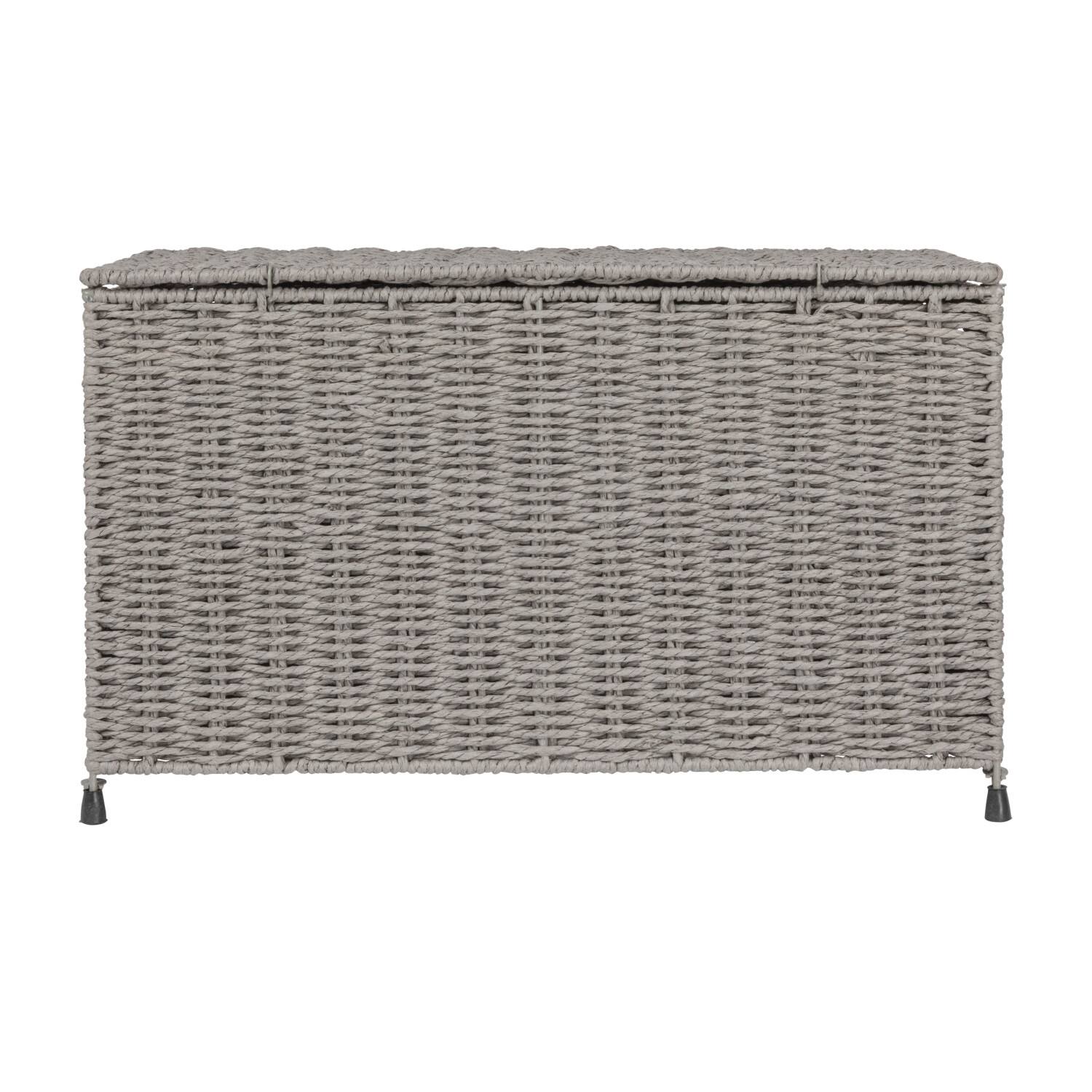 Gray Woven Paper Rope Storage Chest with Hinged Lid &#x26; Integrated Handles