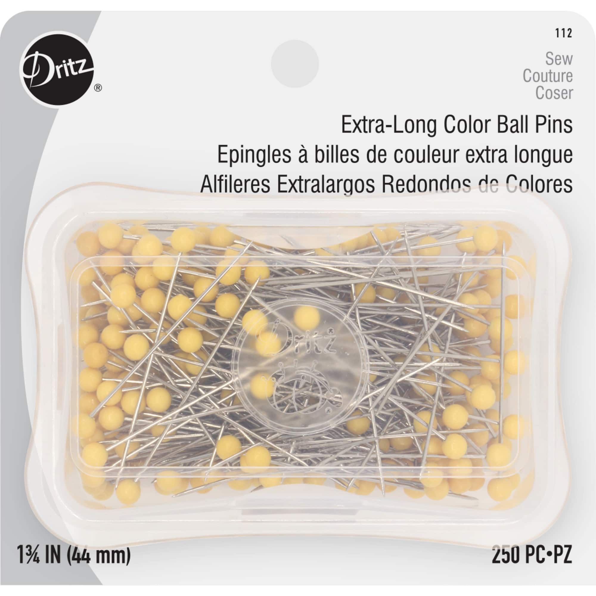 Dritz® 1.75" Extra-Long Yellow Heads Color Nickel-Plated Steel Ball Pins, 250ct.