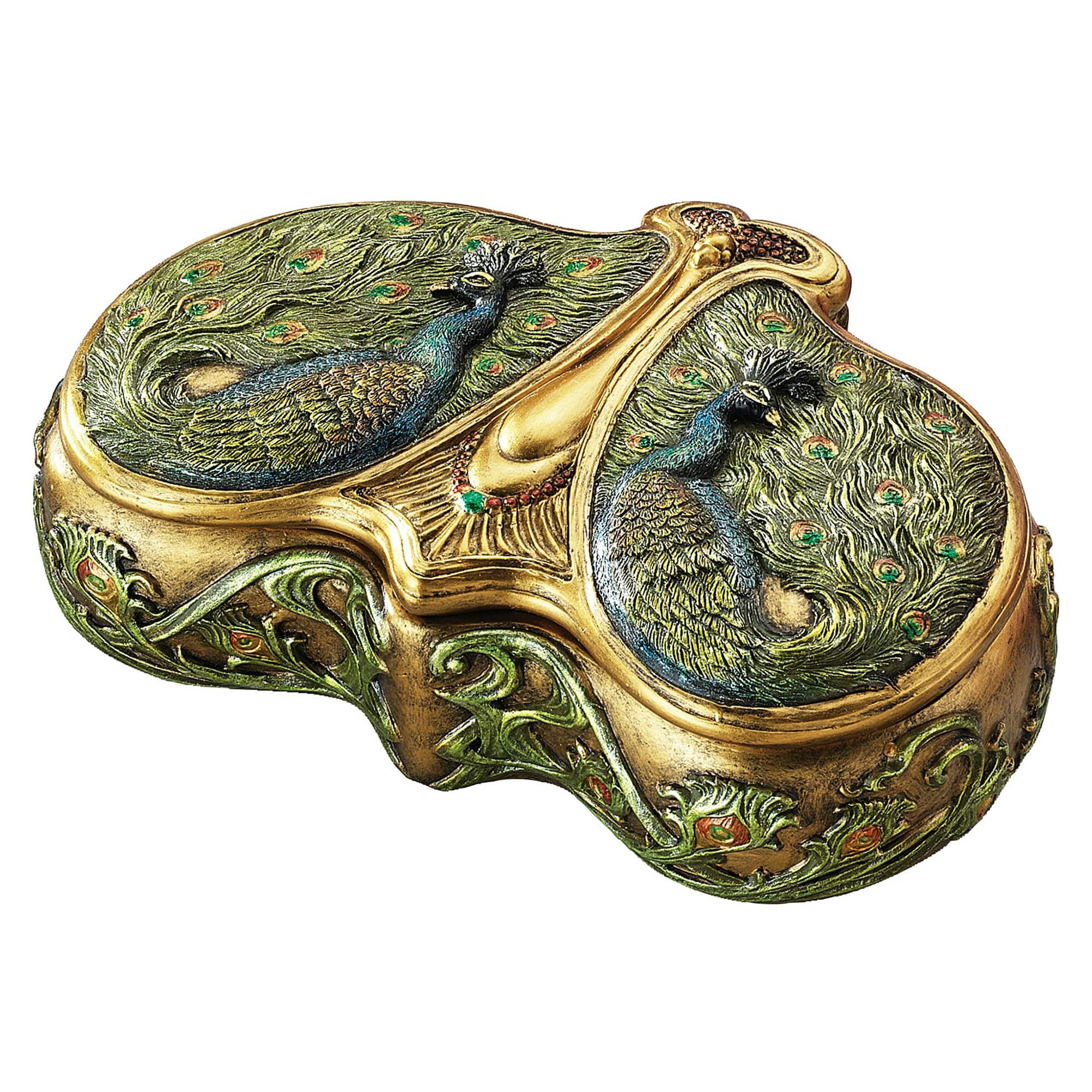 Design Toscano 4&#x22; Art Nouveau Twin Peacock Jewel Box