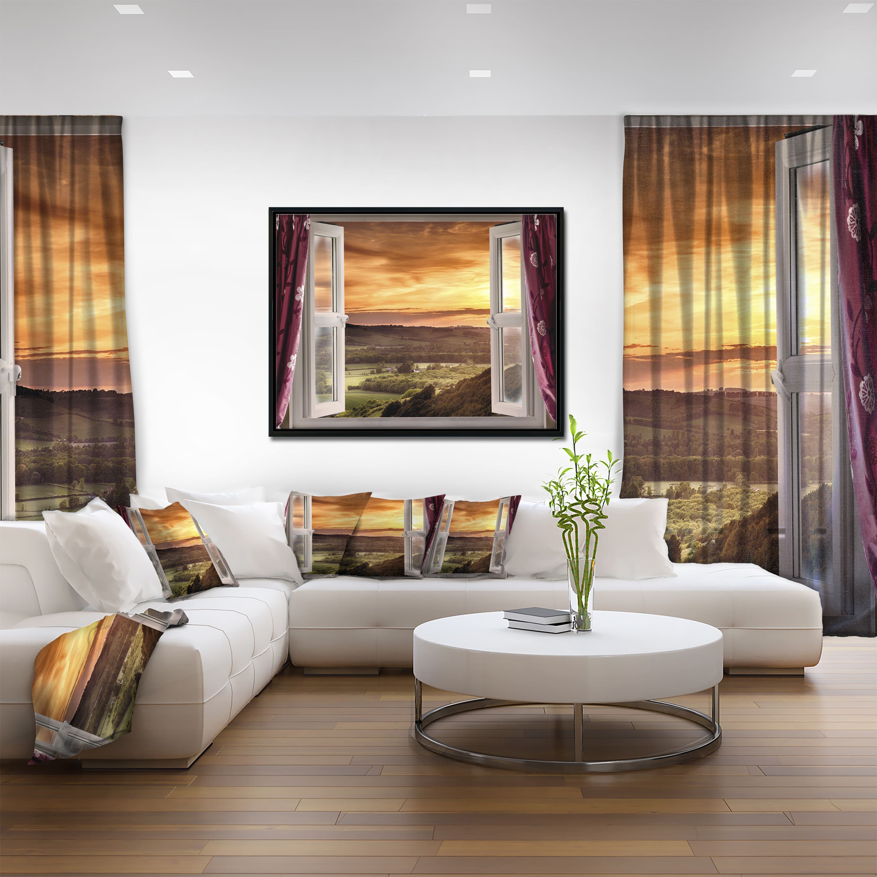 Designart - Open Window to Rural Landscape - Contemporary Canvas Art Print in Black Frame