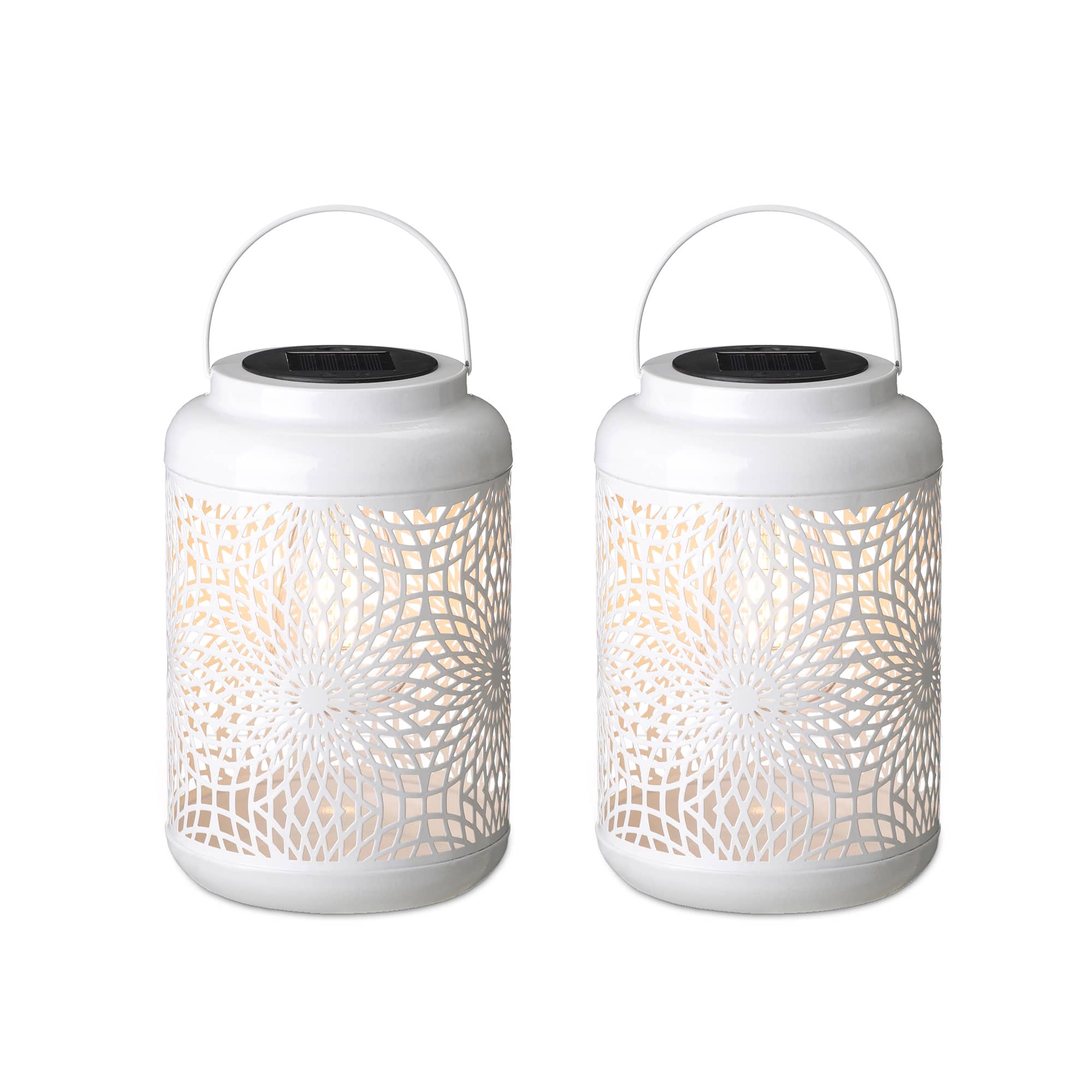 Glitzhome&#xAE; 8.75&#x22; Metal Cutout Solar Powered Hanging Lantern Set