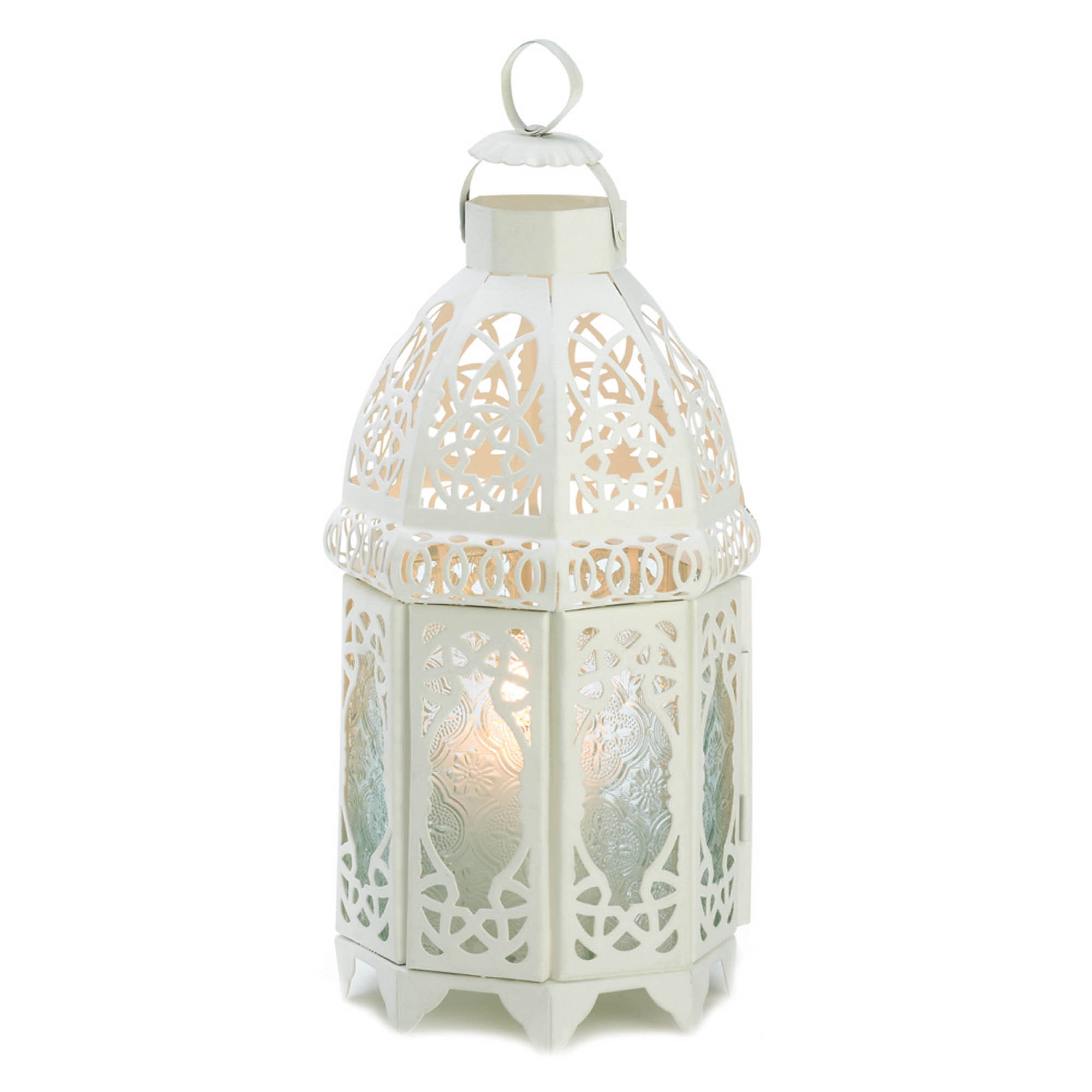 12" White Lattice Moroccan Style Candle Lantern