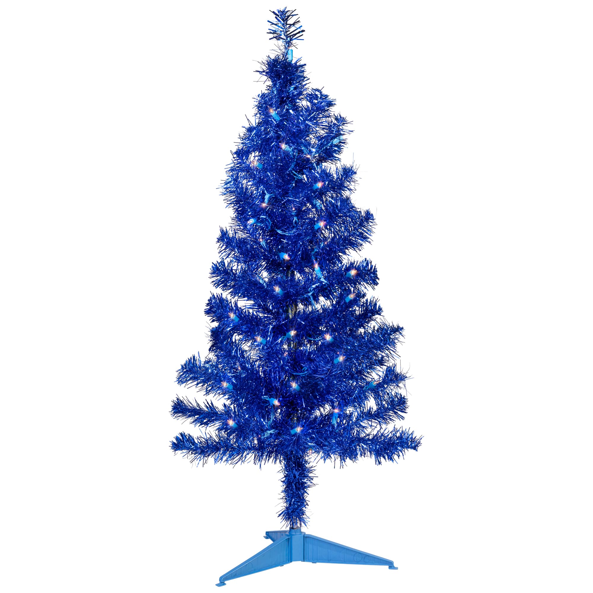 3ft. Pre-Lit Blue Tinsel Artificial Christmas Tree, Clear Lights