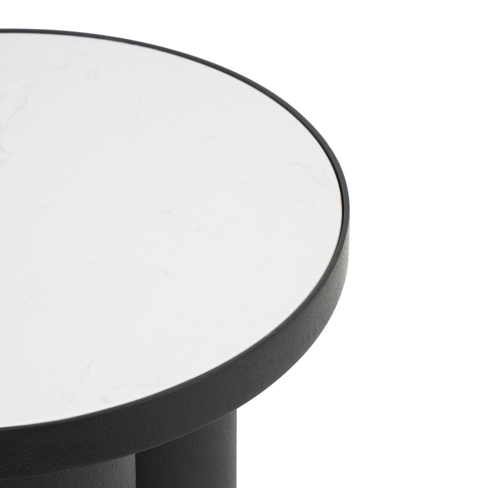 19.75" Black Metal Side End Accent Table with White Marble Tabletop