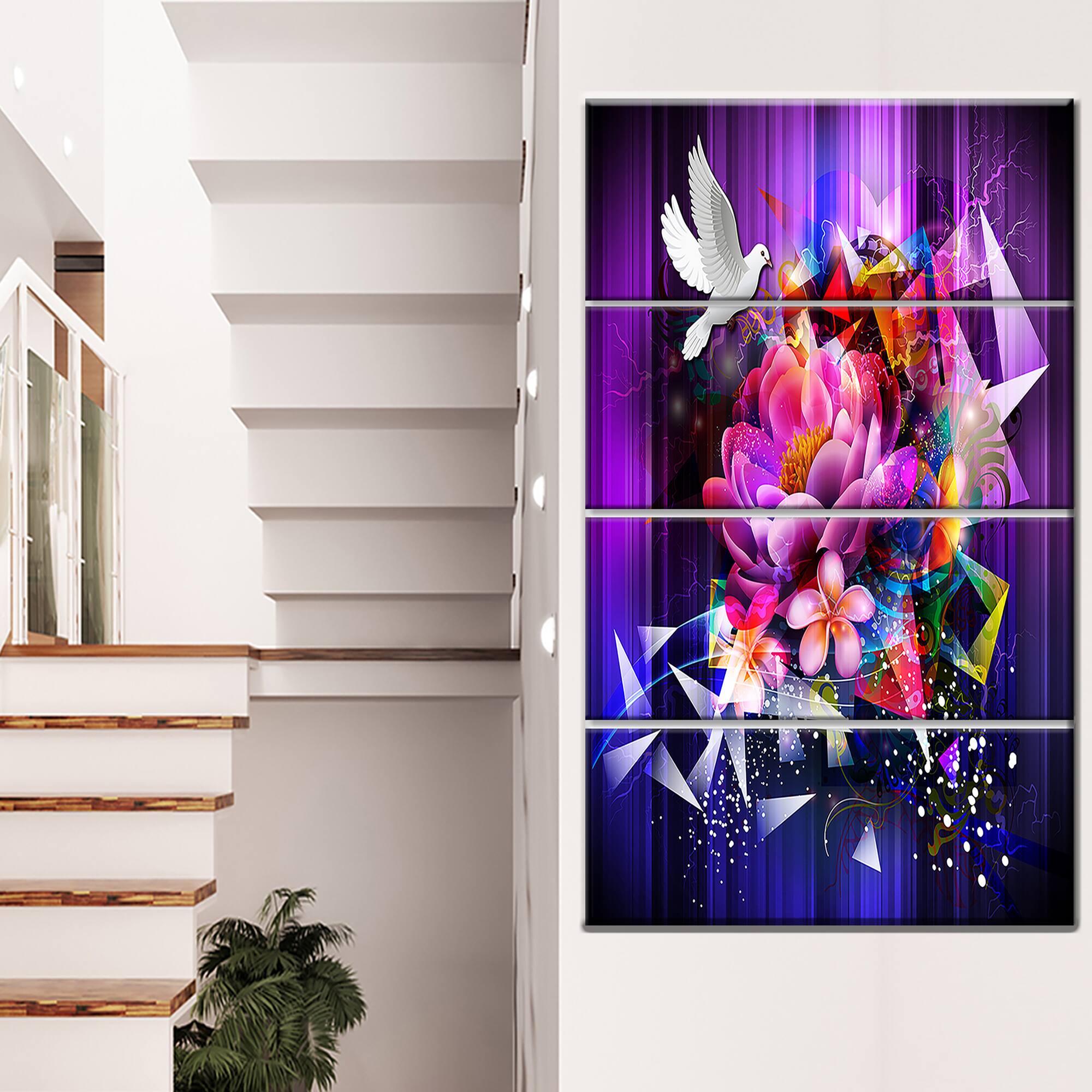 Designart - Abstract Floral Design with Dove