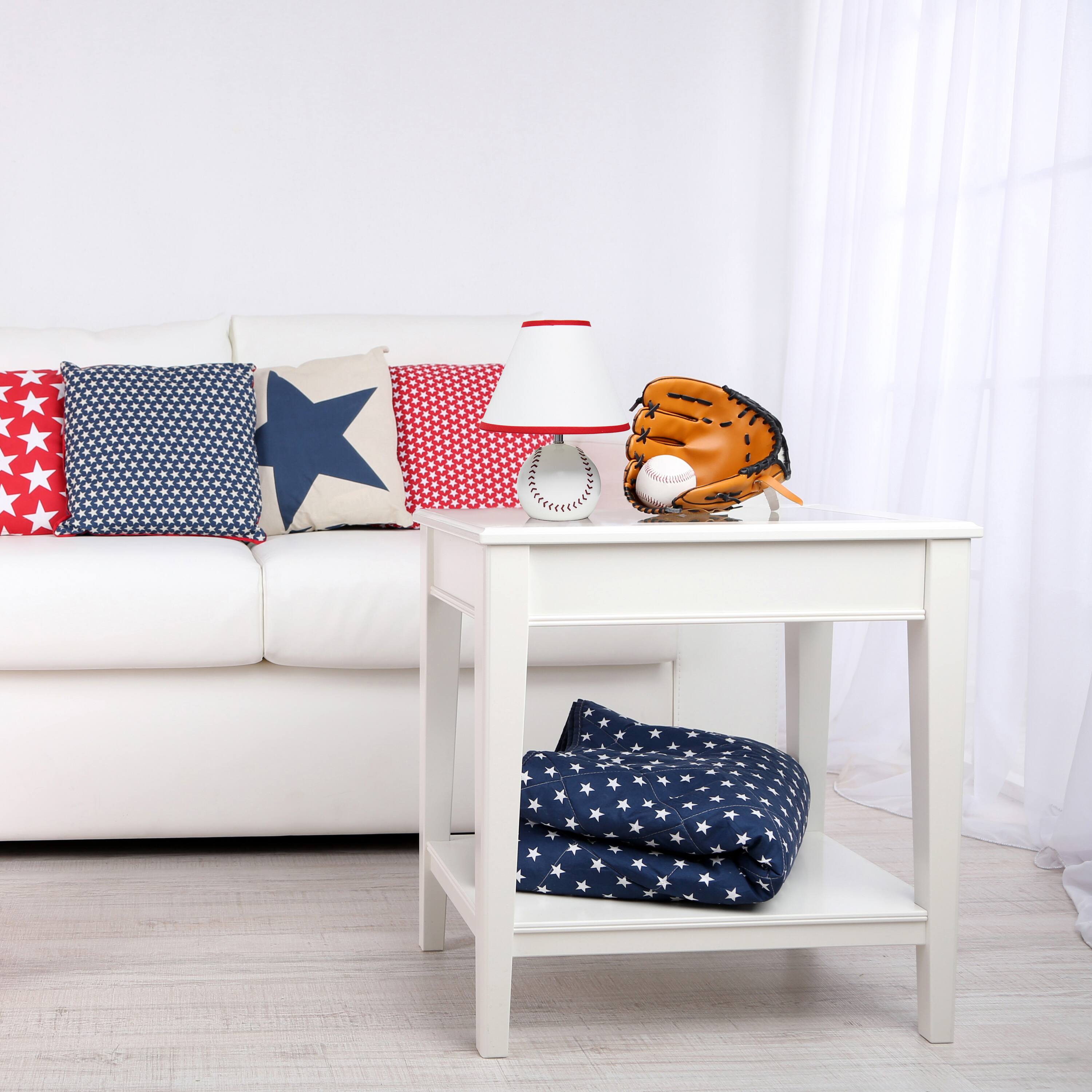 Simple Designs&#x2122; 11.5&#x22; Baseball Base Table Lamp and White Shade Red Trim