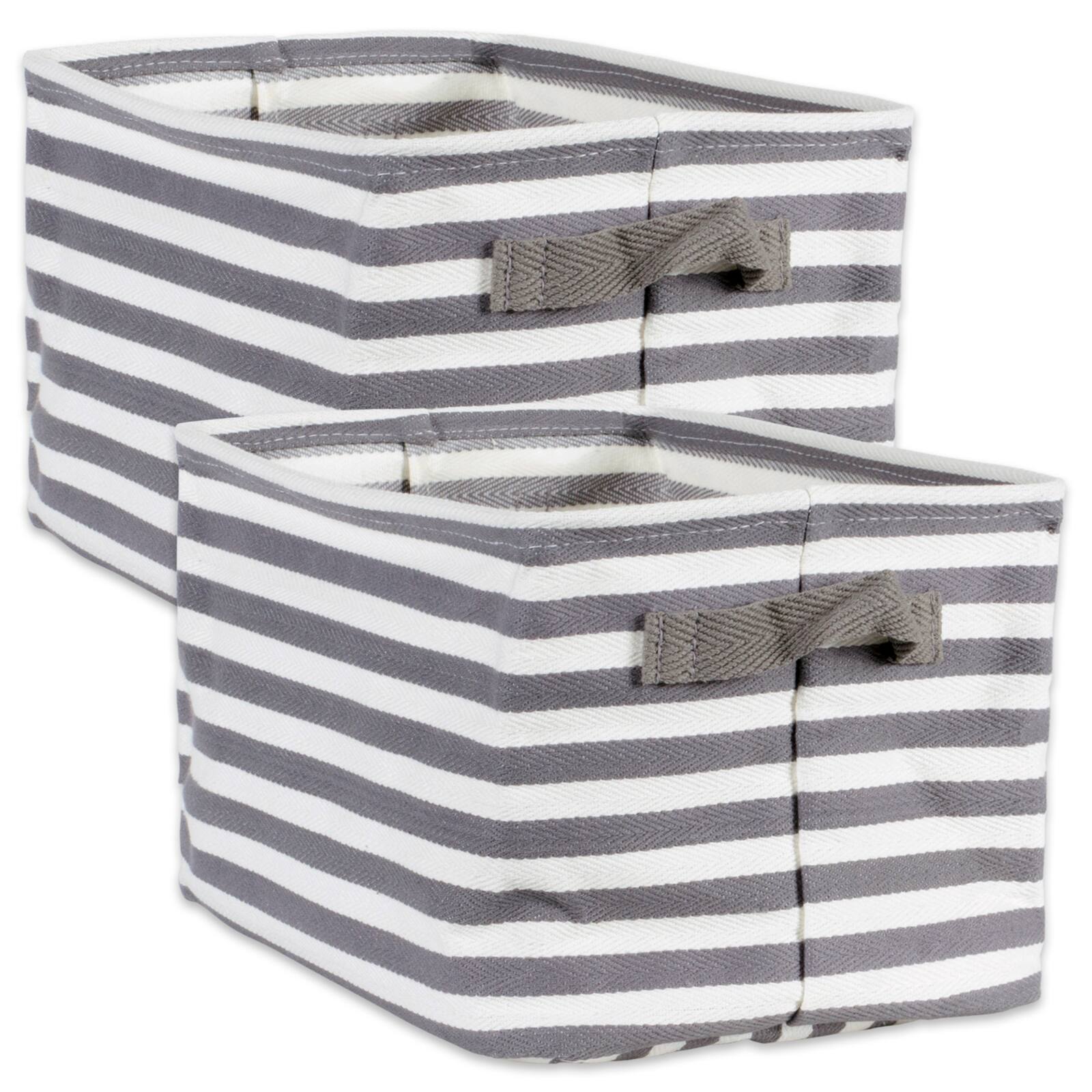 DII® Small Gray & White Herringbone Striped PE-Coated Cotton Laundry Bins, 2ct.