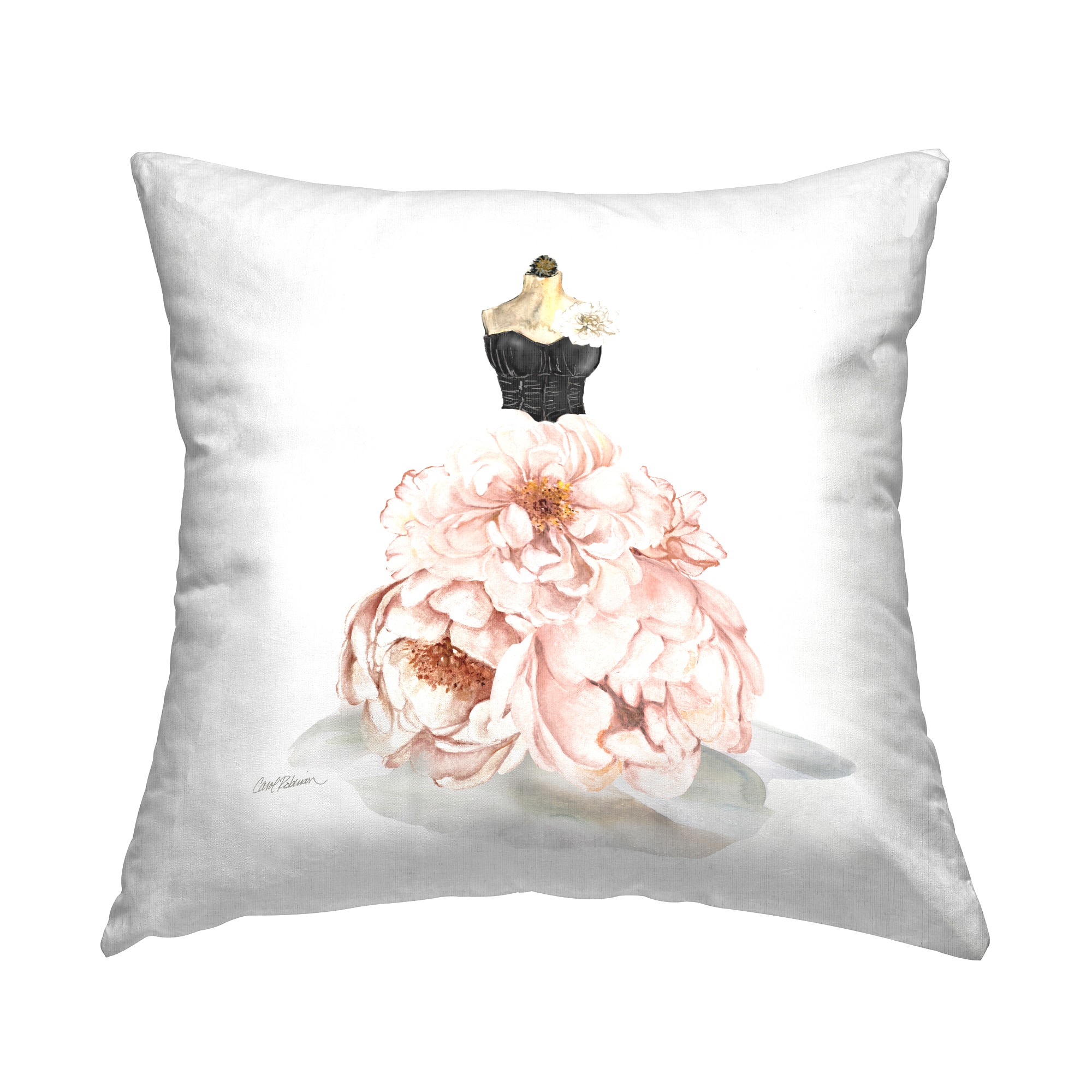 Stupell Industries Pink Peonies Floral Dress Black Corset Fashion Mannequin Throw Pillow 18" x 18"