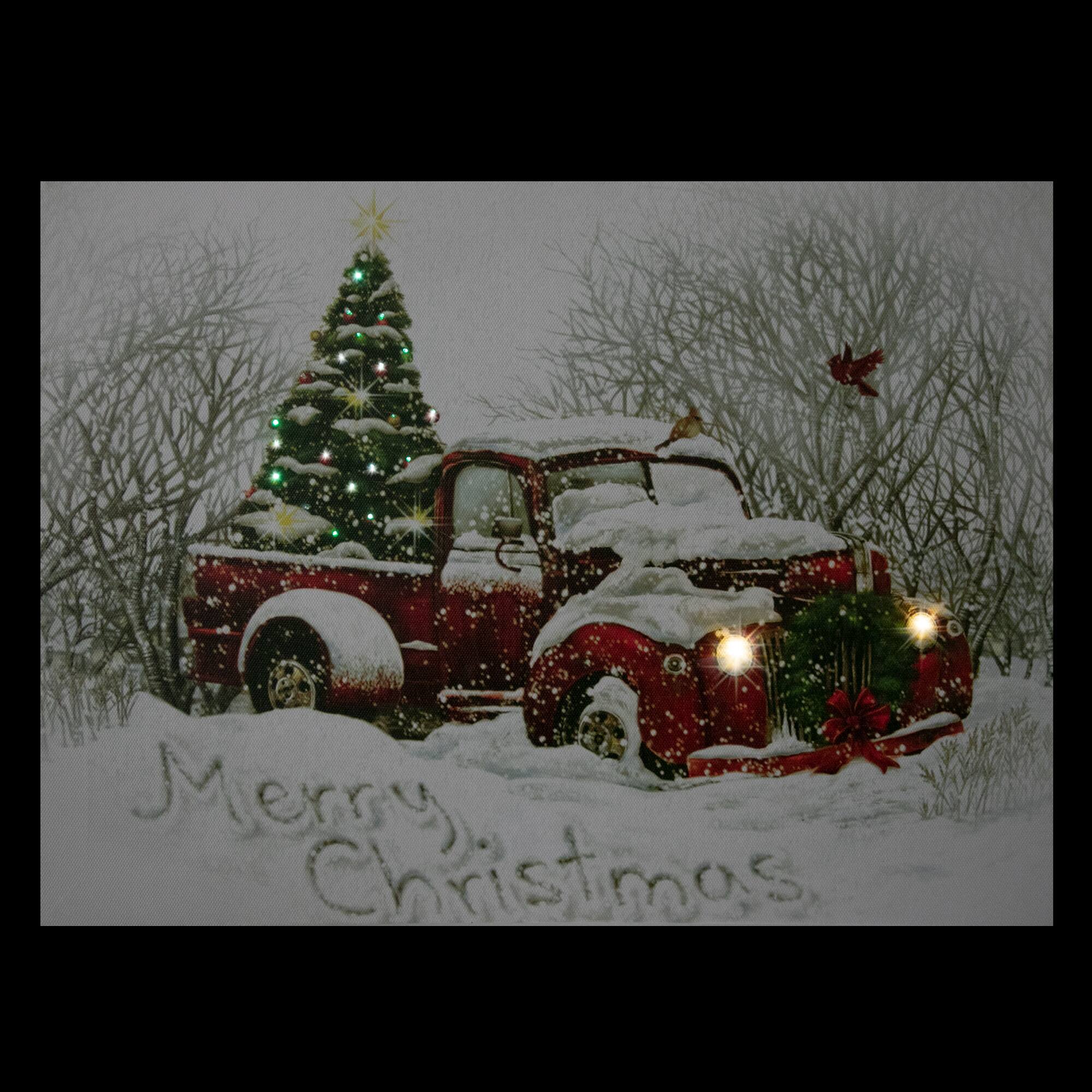 LED Lighted Truck &#x26; Tree Christmas Canvas Wall Art
