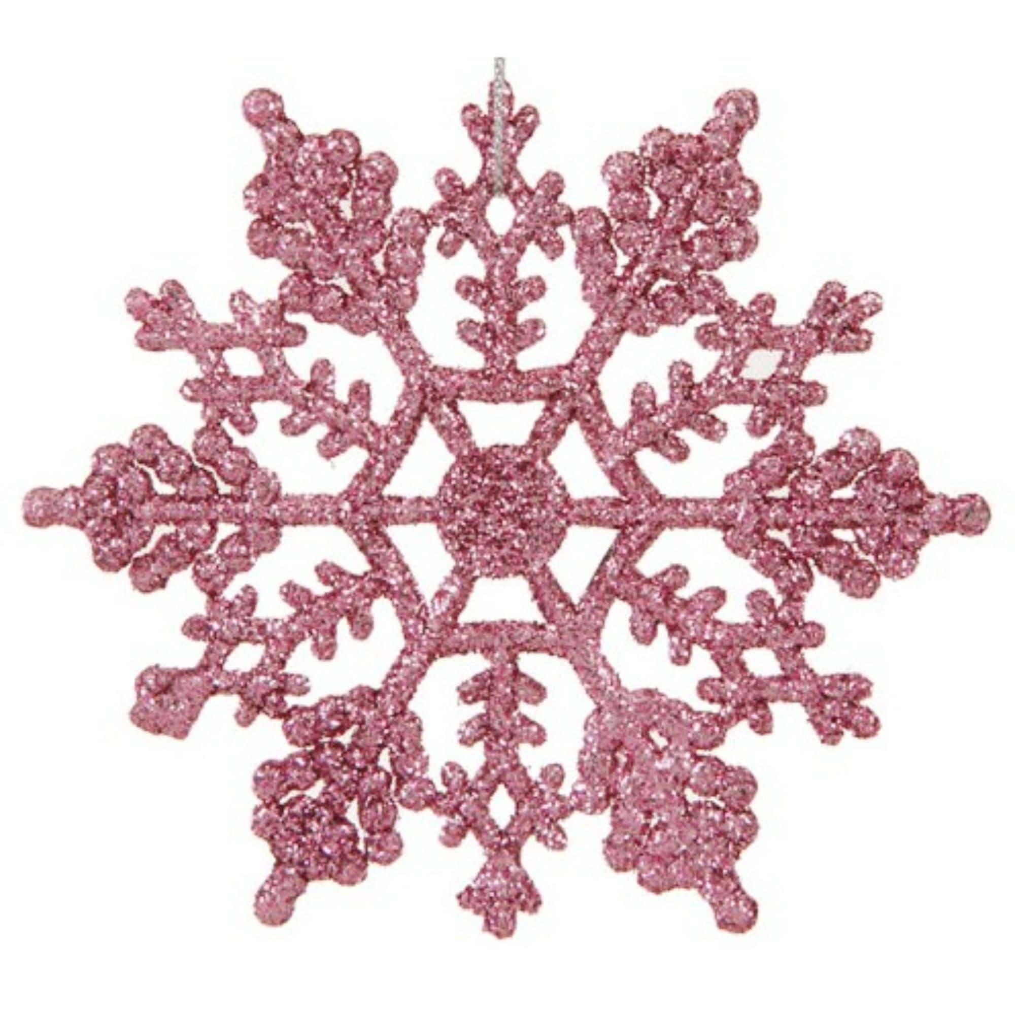 24ct Mauve Pink Glitter Snowflake Ornaments