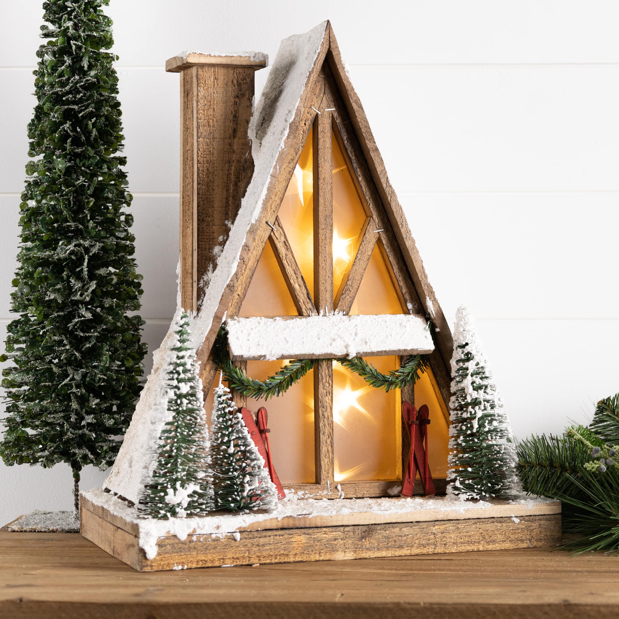 16.5&#x22; Vintage A-Frame Ski Lodge Lighted Tabletop Town D&#xE9;cor