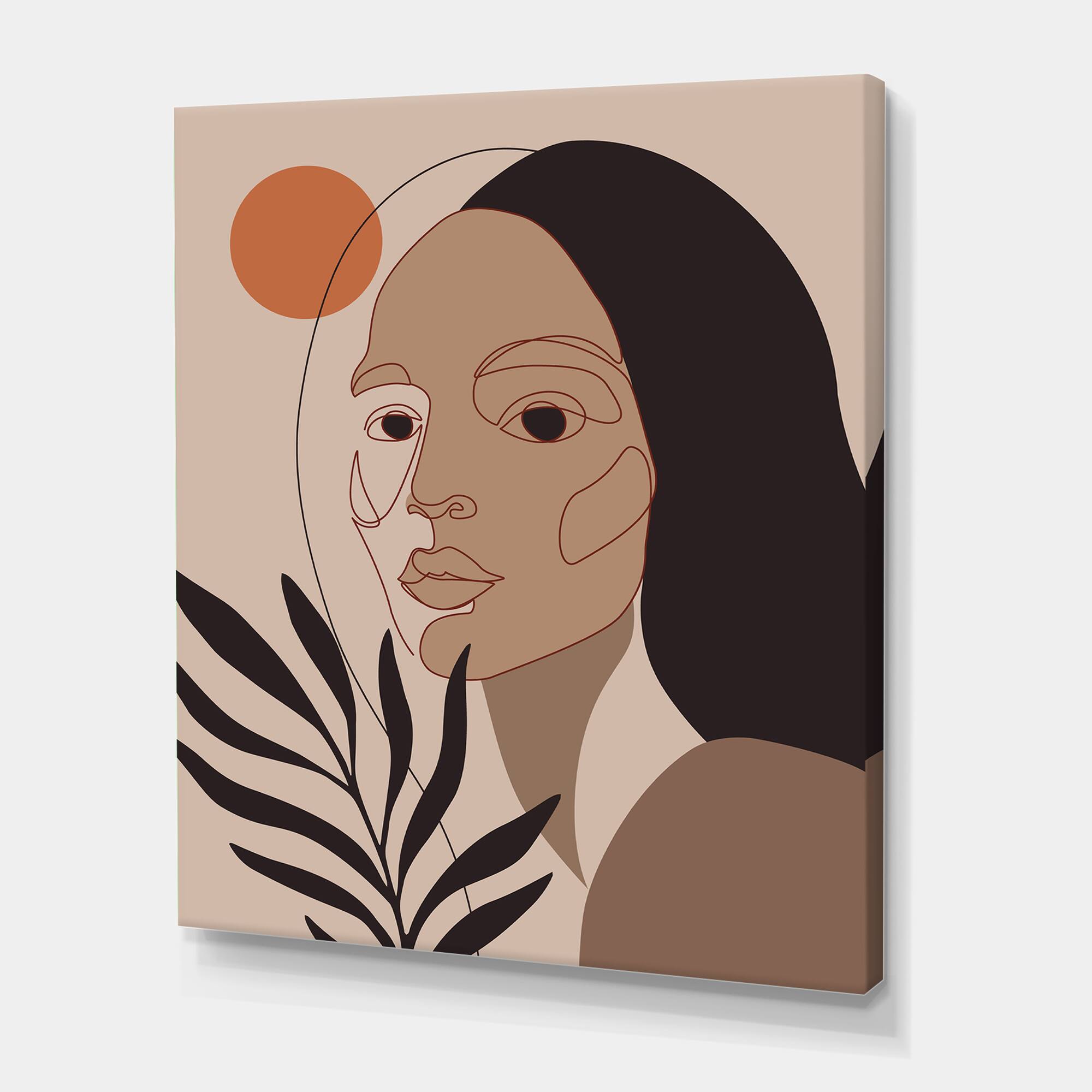 Designart - Retro Minimal Portrait of Young Woman