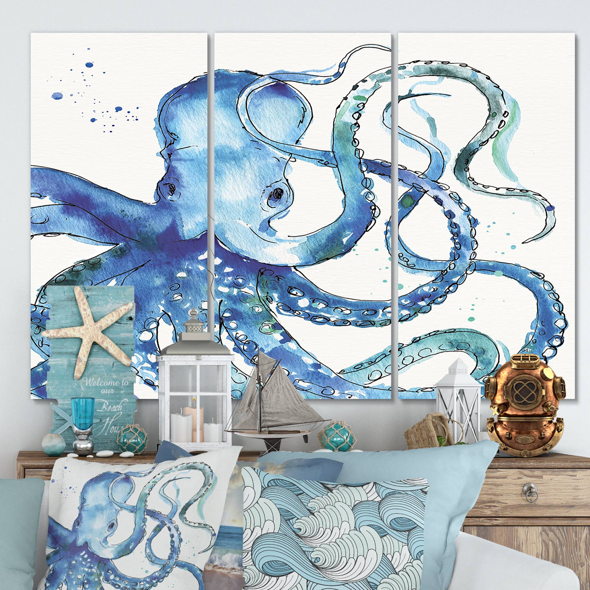 Designart - Blue Deep Sea VIII - Coastal Premium Canvas Wall Art