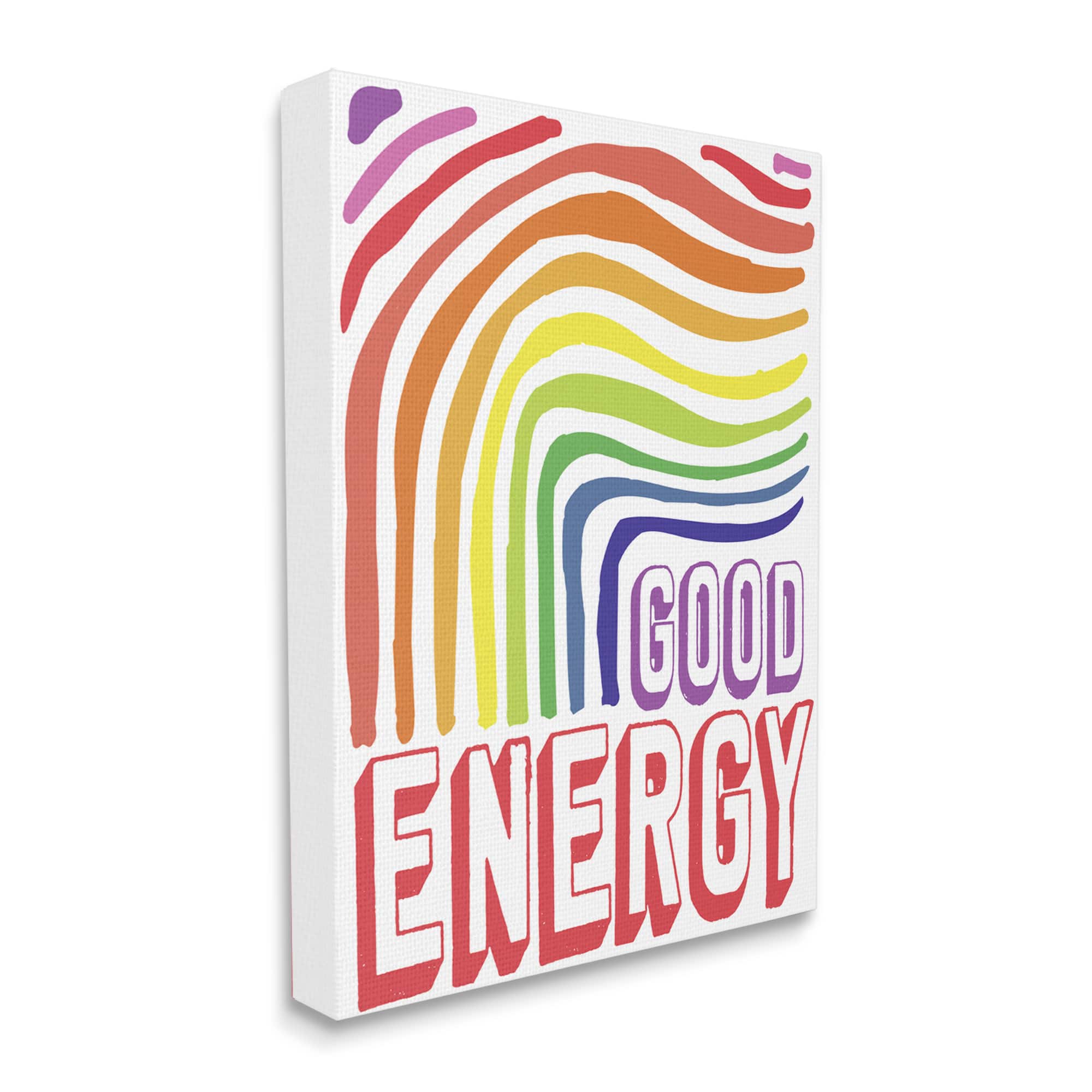 Stupell Industries Good Energy Phrase Abstract Rainbow Waves Bold Typography Canvas Wall Art