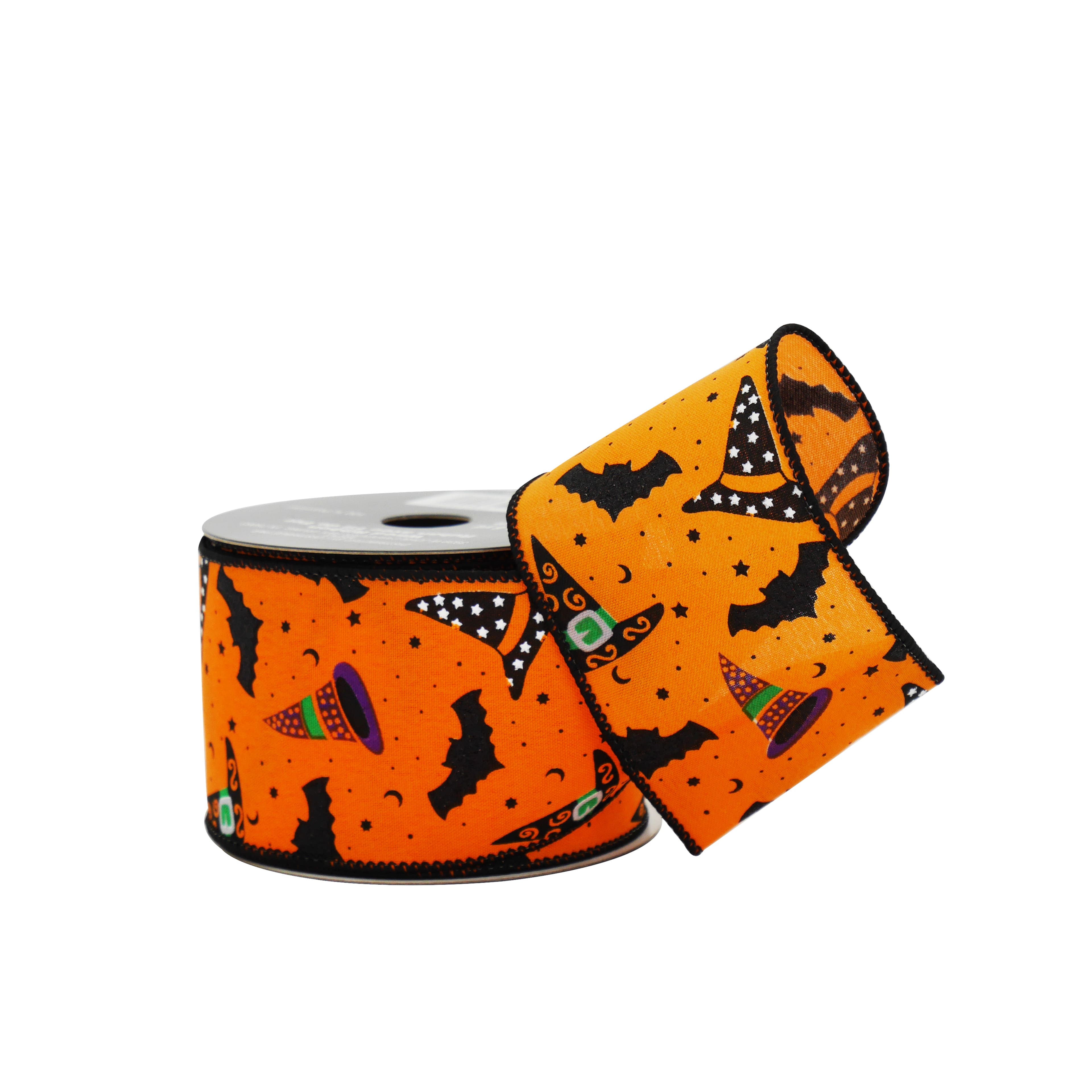 2.5&#x22; x 20ft. Bat &#x26; Witch Hat Wired Tafetta Ribbon by Celebrate It&#xAE; Halloween