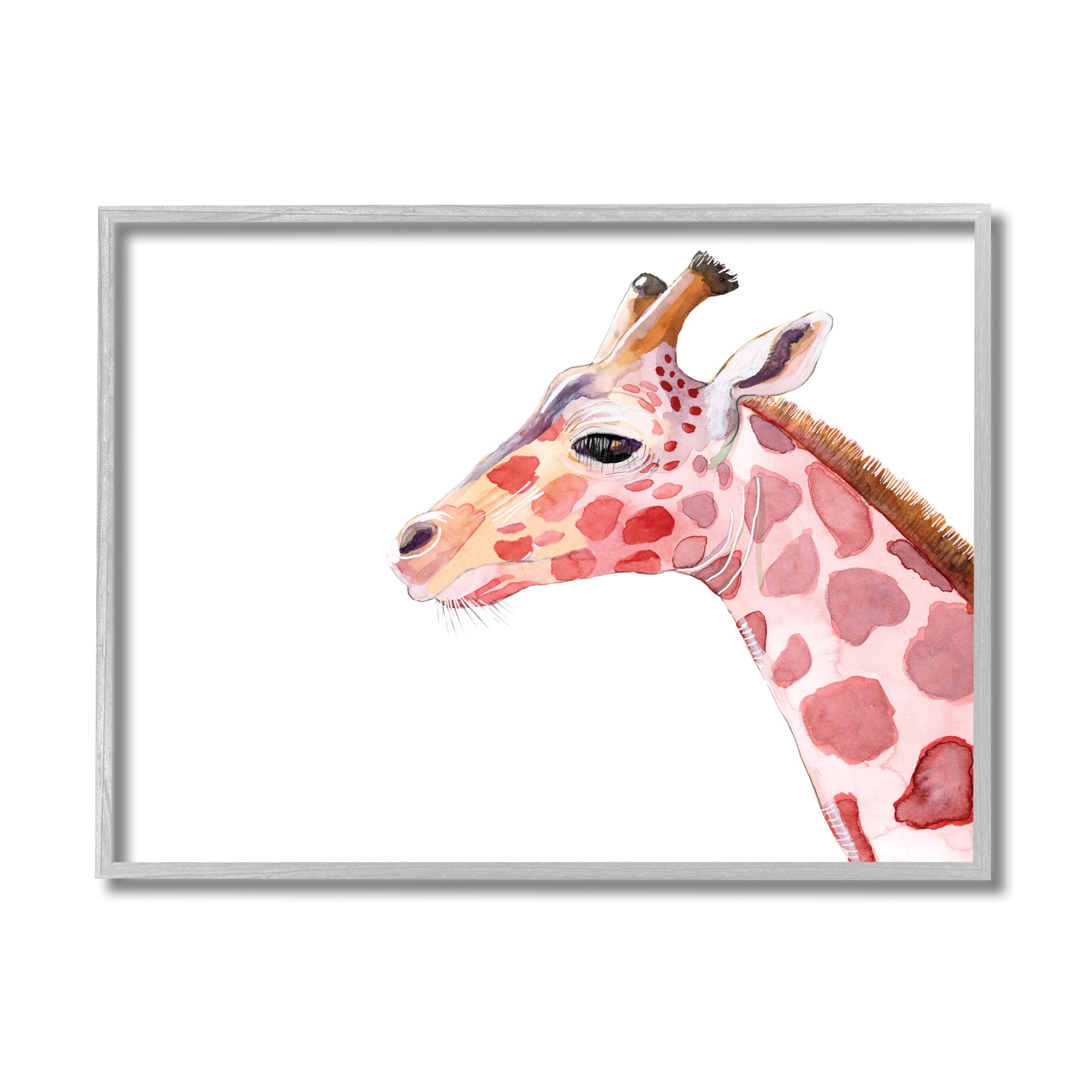 Stupell Industries Calm Giraffe Portrait Red Brown Safari Animal in Gray Frame Wall Art
