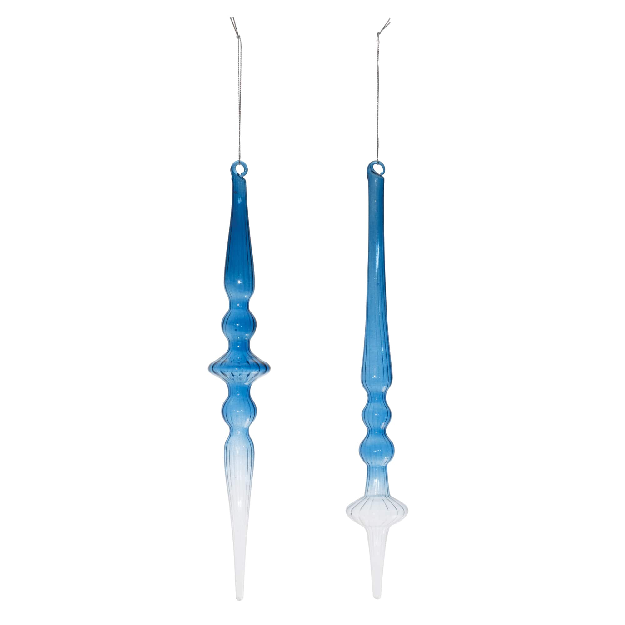 12.5&#x22; Blue Ombre Glass Finial Drop Ornament Set